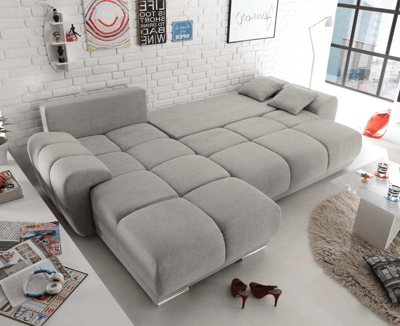 Ed Exciting Design Sofa Anton mit Schlaffunktion & Bettkasten in verschiedenen Farben erhältlich Luxus-Webstoff Flachgewebe beidseitig montierbar Ed Exciting Design Sofa Anton mit Schlaffunktion & Bettkasten in verschiedenen Farben erhältlich Luxus-Webstoff Flachgewebe beidseitig montierbar