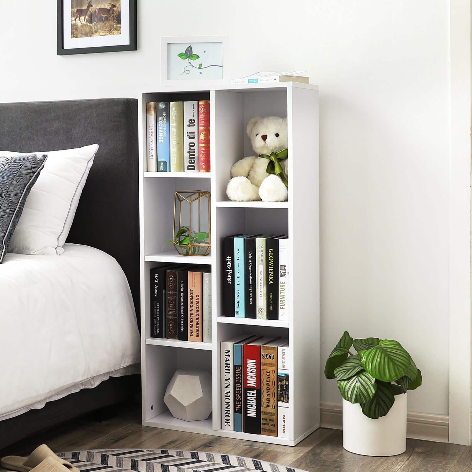 Wooden-7-Grid-Bookcase-LBC27WT-3LbBOtbiTljk5t Schlichtes Bücherregal 7 Fächer Weiß