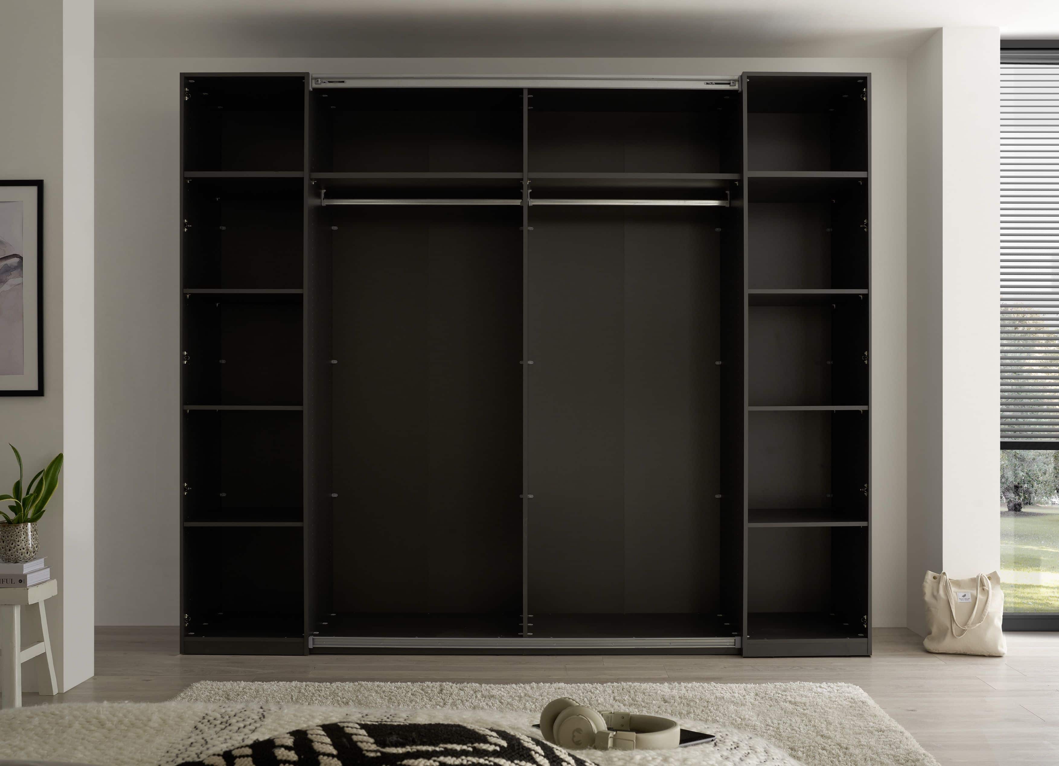 Mufo Kleiderschrank - graphit – moderner Schwebetüren-Schrank mit Drehtüren & Glasfront Mufo Kleiderschrank - graphit – moderner Schwebetüren-Schrank mit Drehtüren & Glasfront