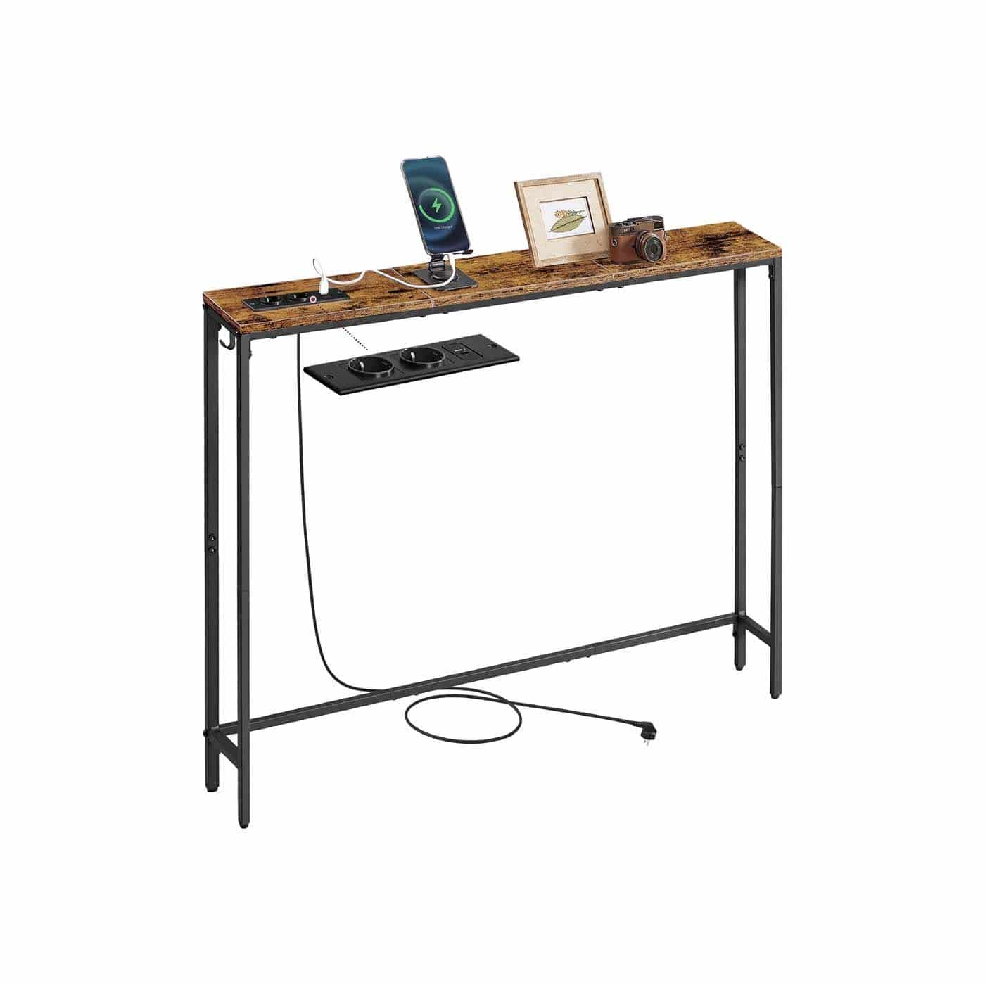 Schmaler Konsolentisch mit Ladestation und Haken Schmaler Konsolentisch mit Ladestation und Haken