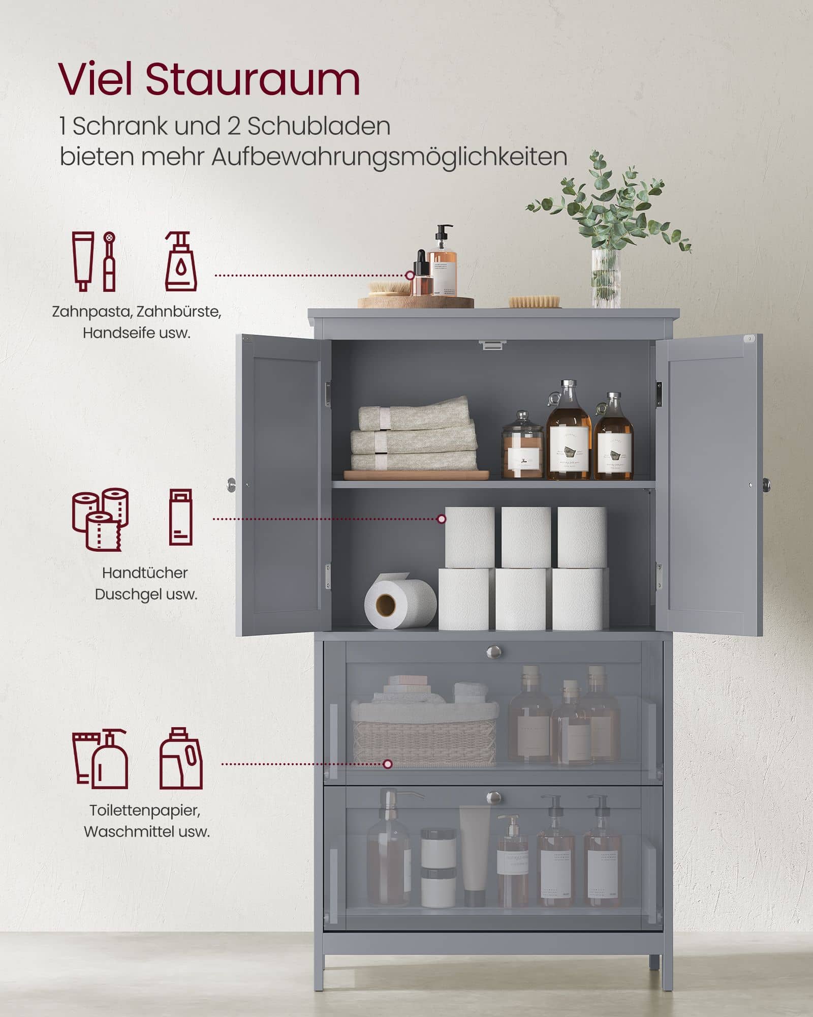 Badezimmerschrank mit 2 Türen und 2 Schubladen Badezimmerschrank mit 2 Türen und 2 Schubladen