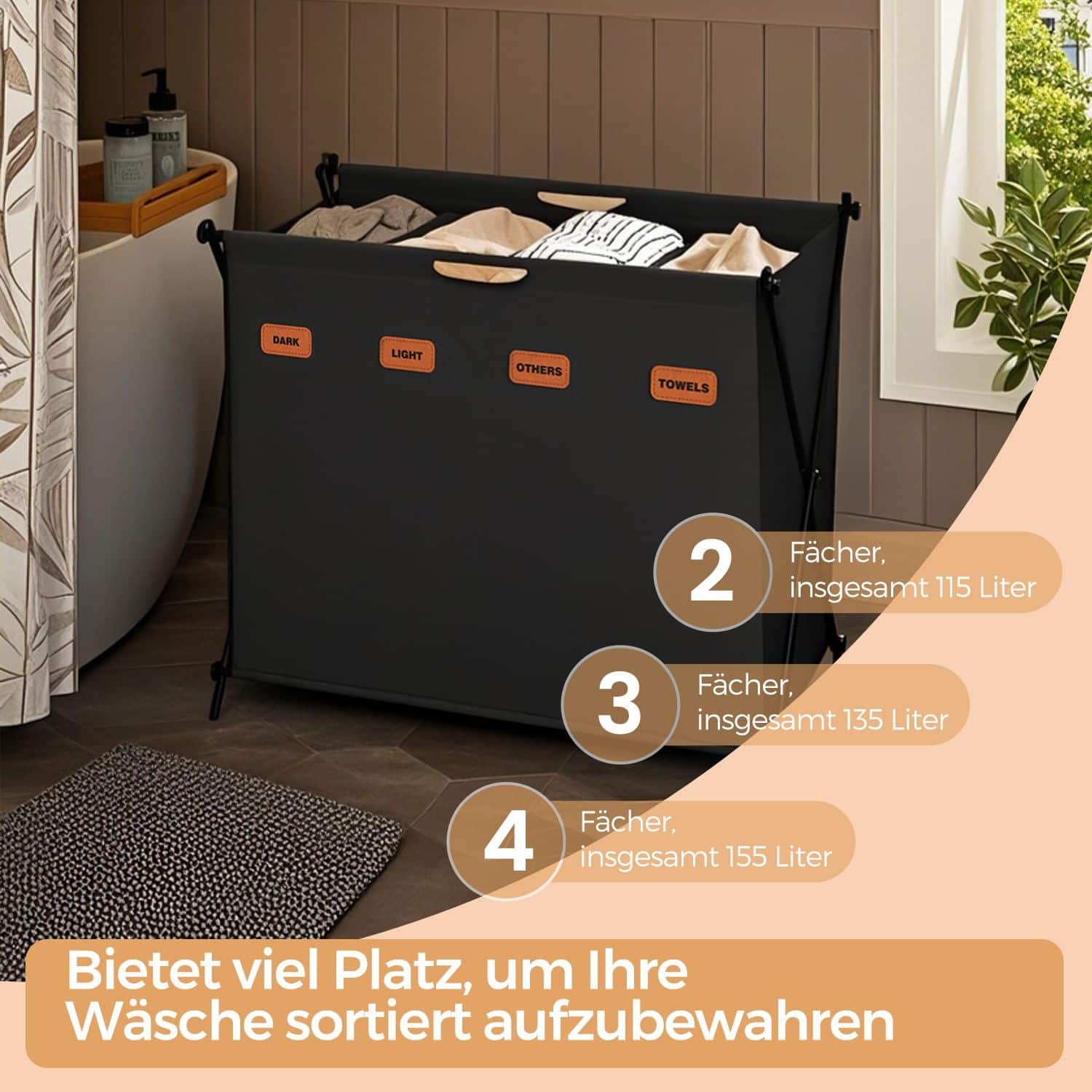 Wäschekorb, Wäschesammler 155 Liter, Wäschebox Wäschekorb, Wäschesammler 155 Liter, Wäschebox