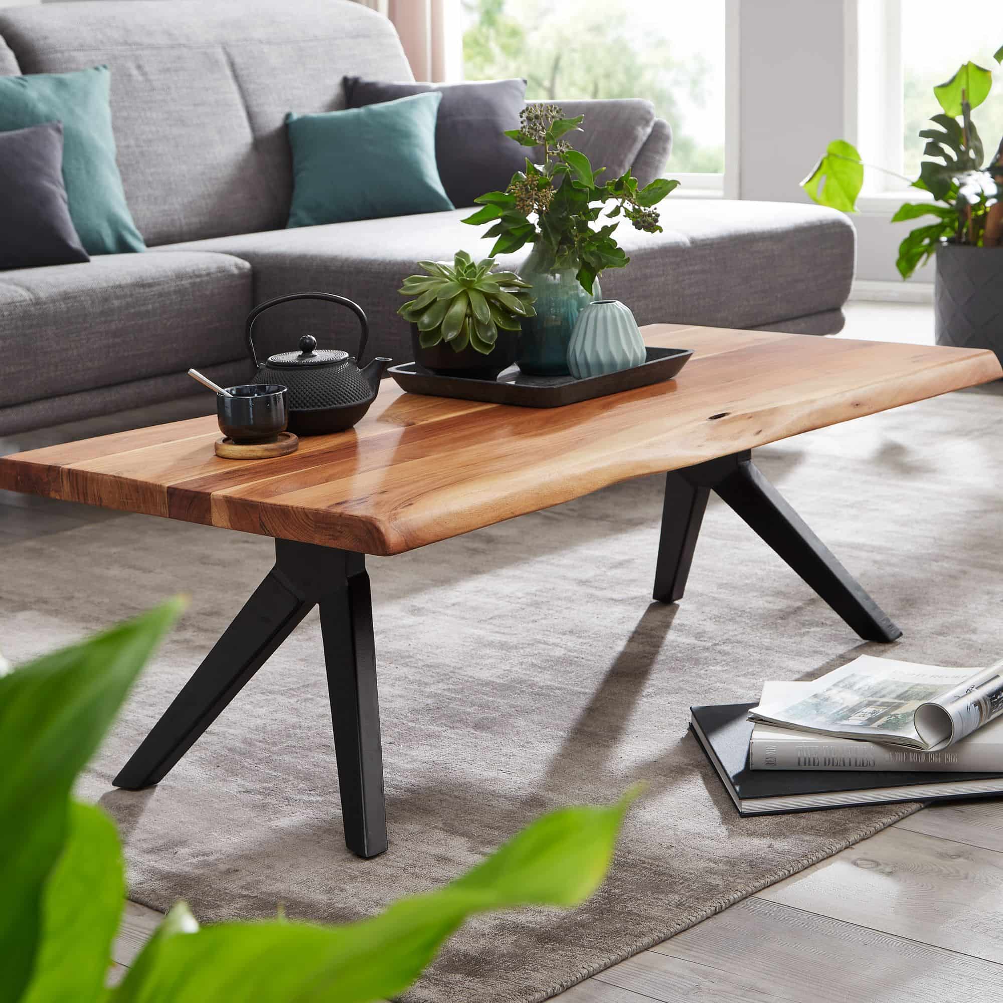 Couchtisch 115x37x64 cm Akazie Massivholz / Metall Baumkante Couchtisch 115x37x64 cm Akazie Massivholz / Metall Baumkante