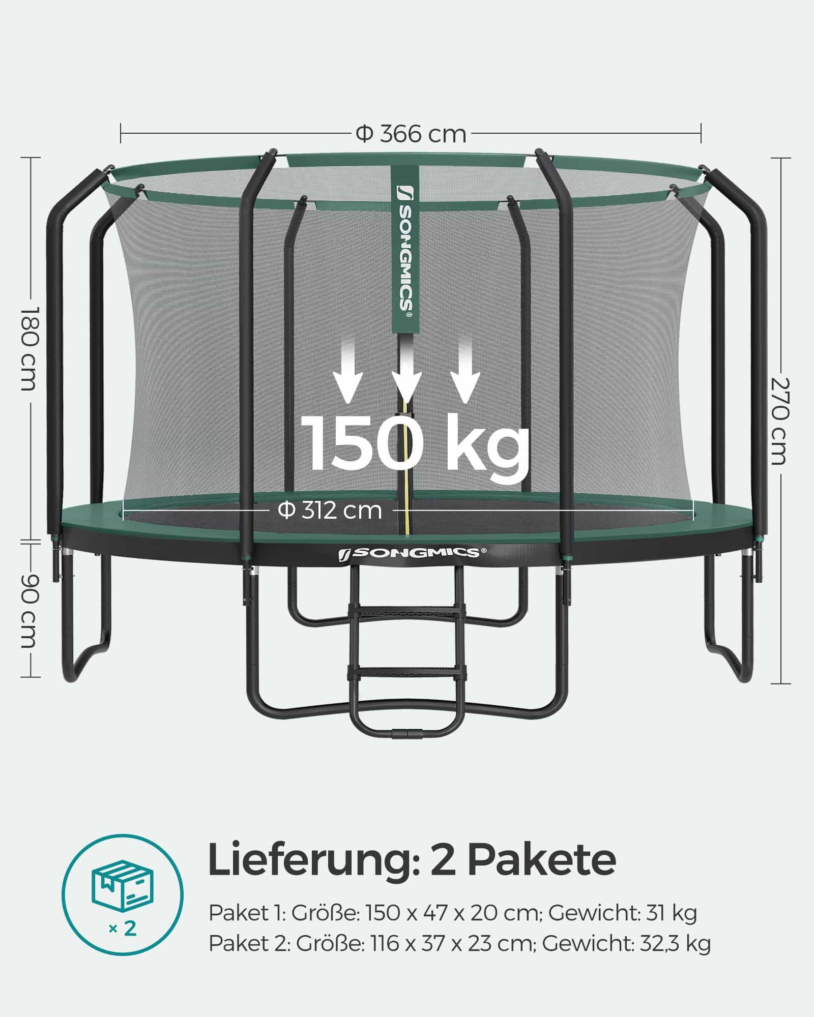 Trampolin groß Ø 366 cm mit Innennetz-B34STR123C01 Trampolin groß Ø 366 cm mit Innennetz-B34STR123C01