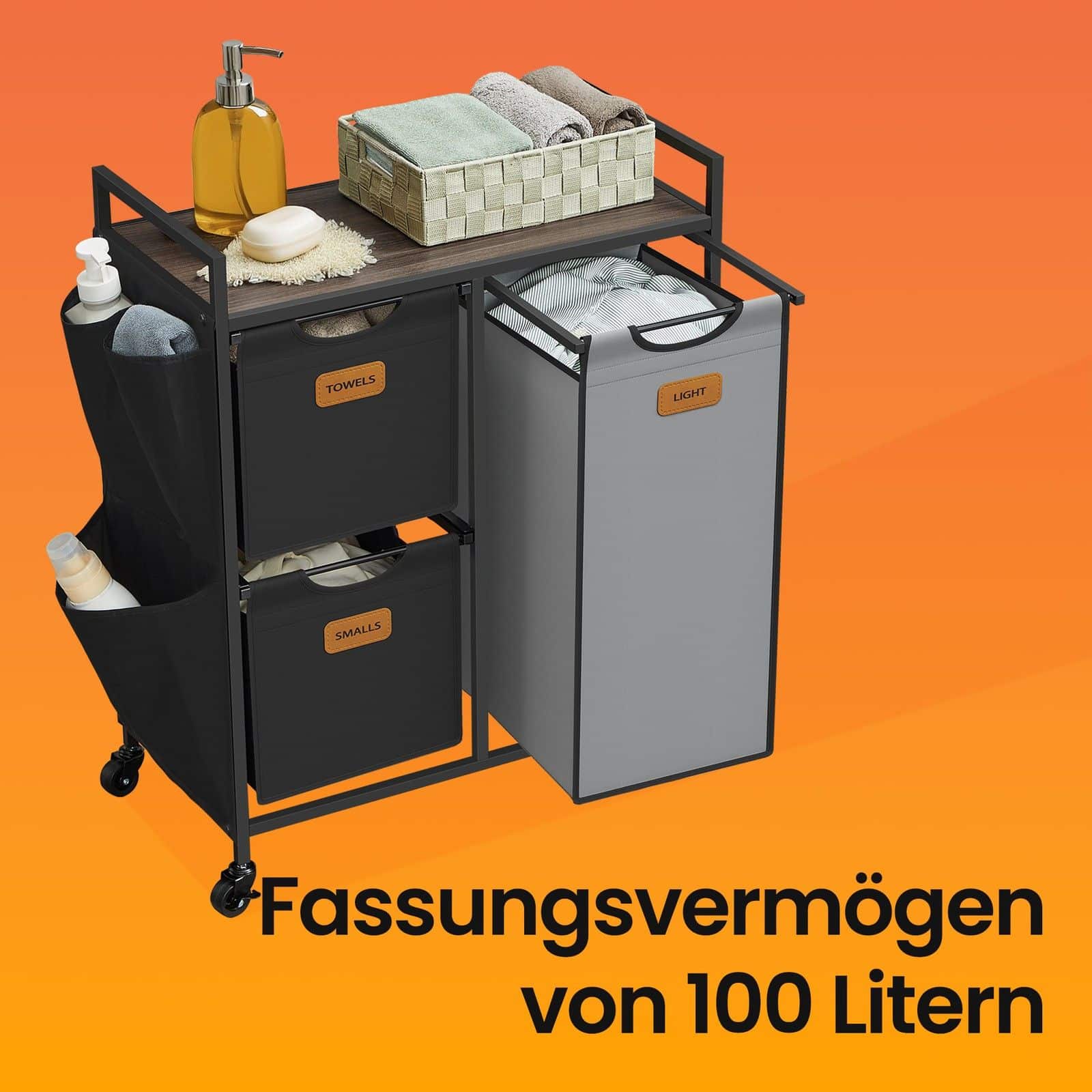 Wäschekorb 3 Fächer kastanienbraun-tintenschwarz-taubengrau Wäschekorb 3 Fächer kastanienbraun-tintenschwarz-taubengrau