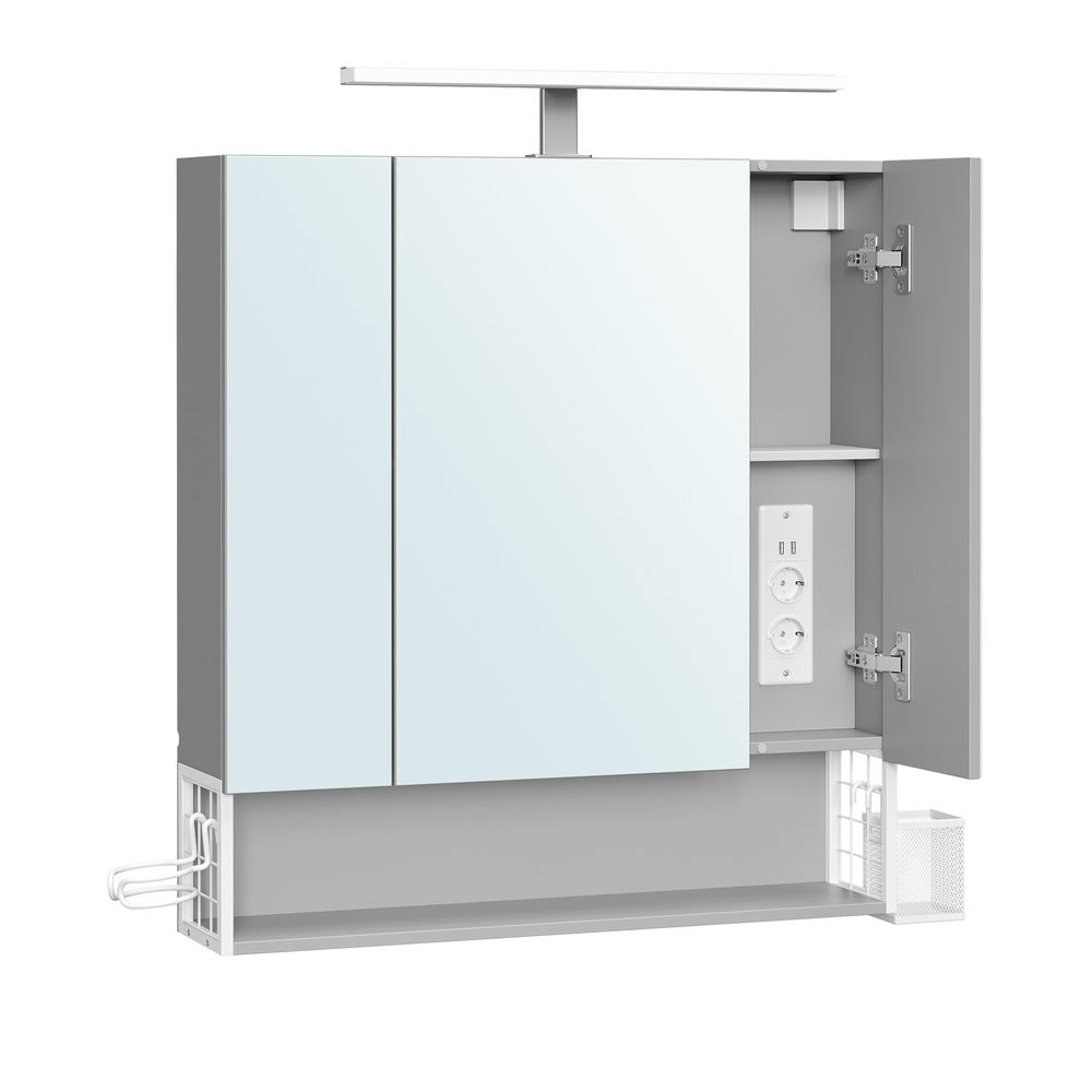 Wandschrank mit 3 Türen, Spiegel, Mehrfachsteckdose