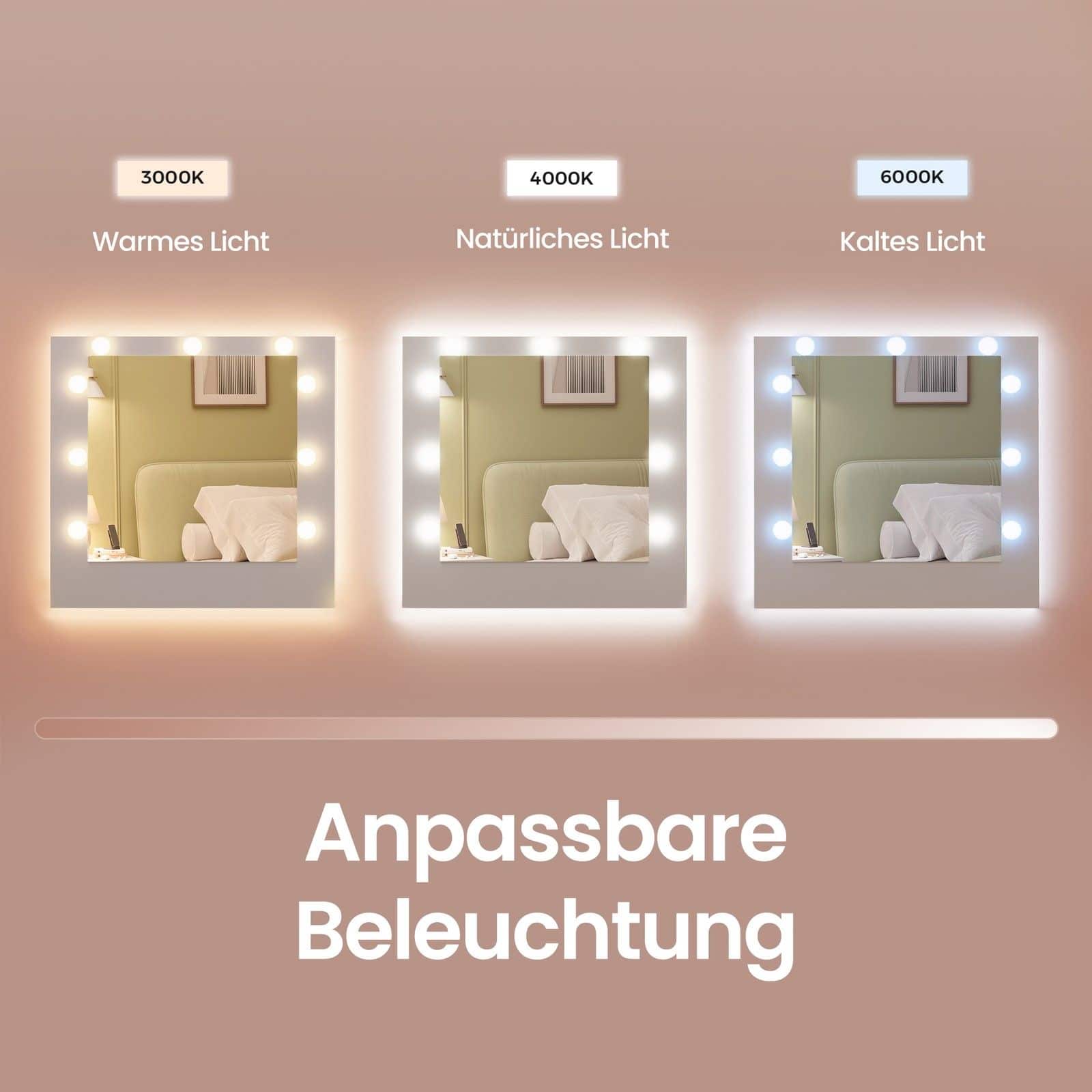 Schminkkommode, mit Spiegel und Beleuchtung, Ladestation