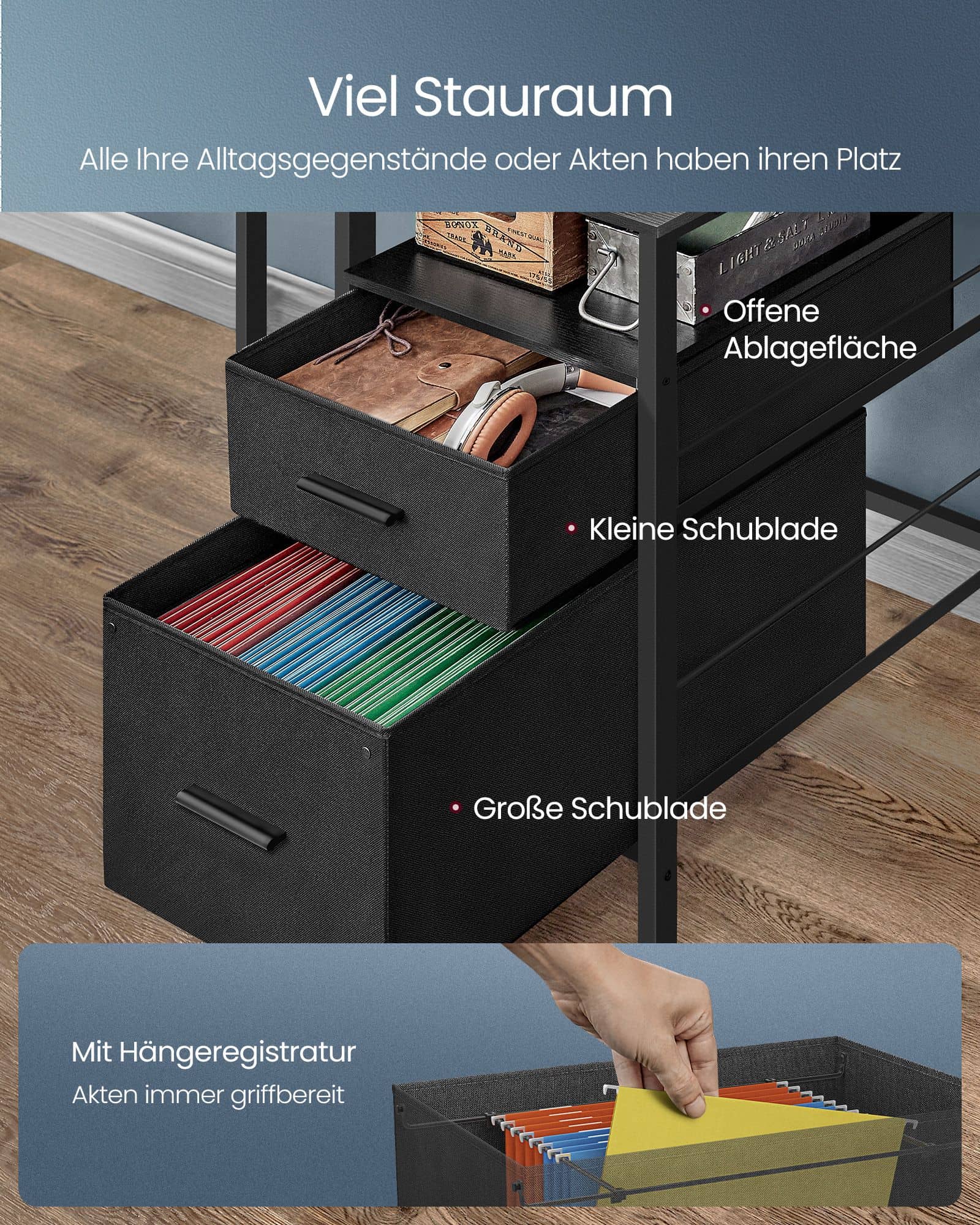 Schreibtisch mit Schubladen und Steckdosen ebenholzschwarz Schreibtisch mit Schubladen und Steckdosen ebenholzschwarz