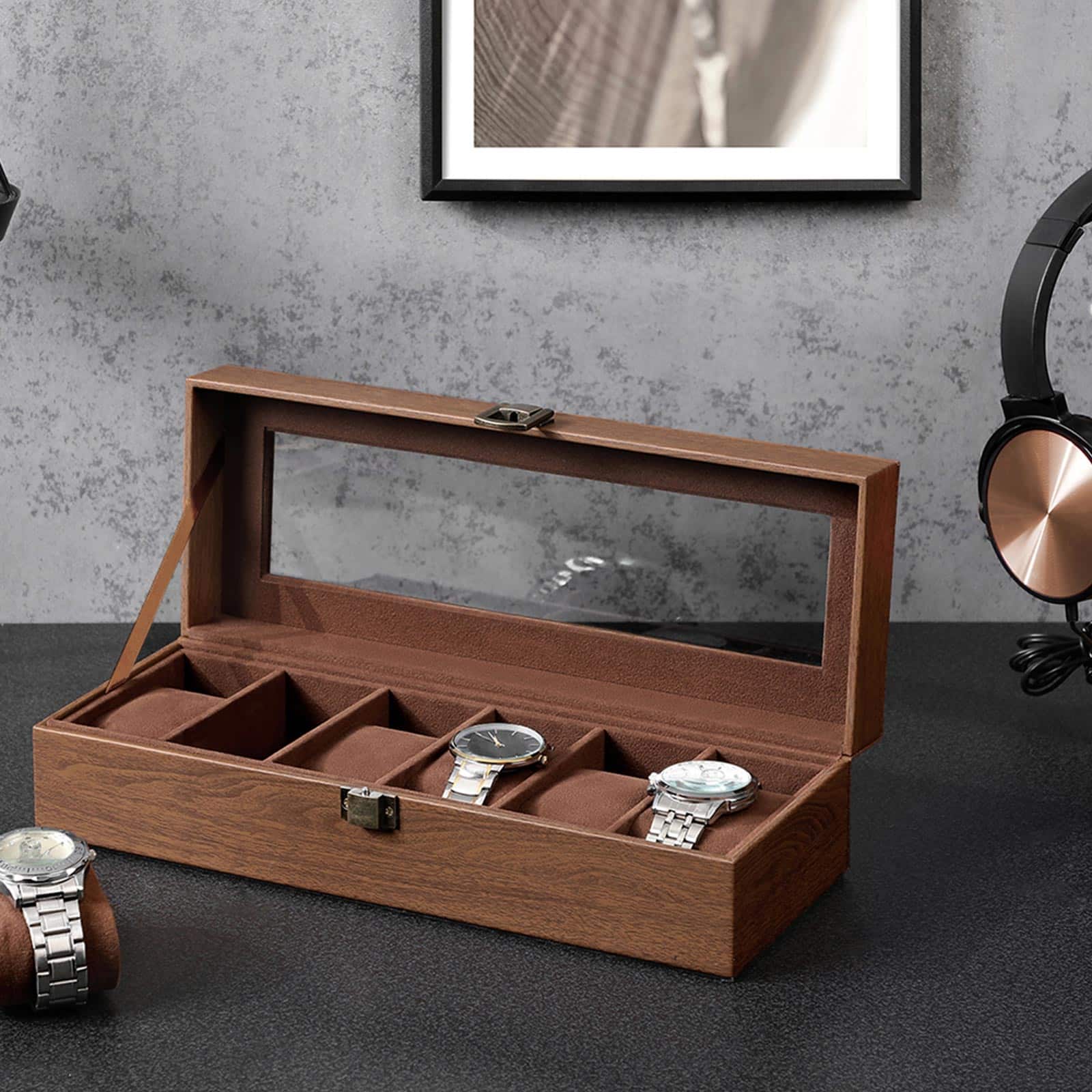 Uhrenbox mit 6 Fächern Braun-JWB006K01 Uhrenbox mit 6 Fächern Braun-JWB006K01