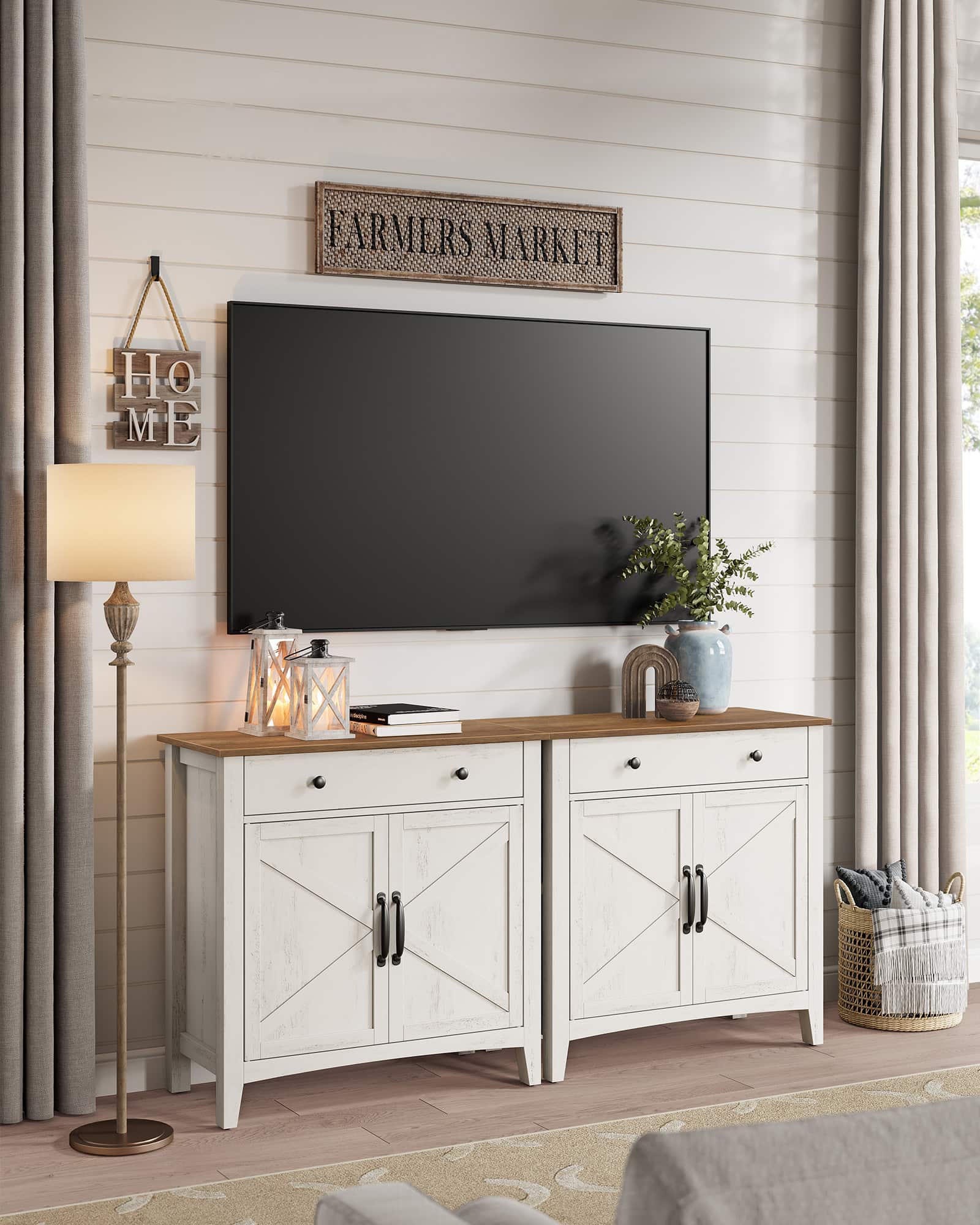 VASAGLE Küchenschrank – weiß-braun, mit Schublade