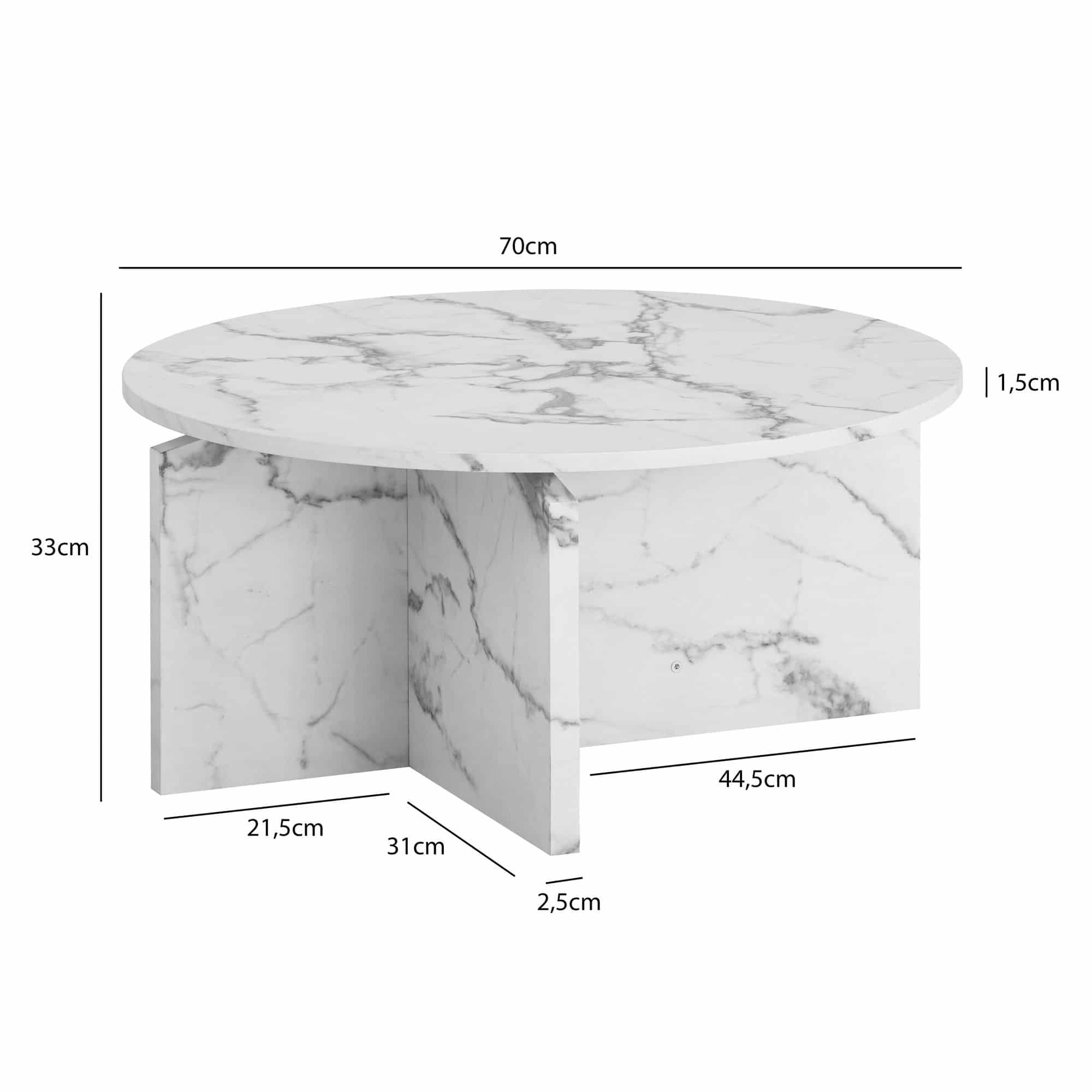 Couchtisch 70x70x33 cm Weiß Sofatisch in Marmor-Optik Modern Couchtisch 70x70x33 cm Weiß Sofatisch in Marmor-Optik Modern