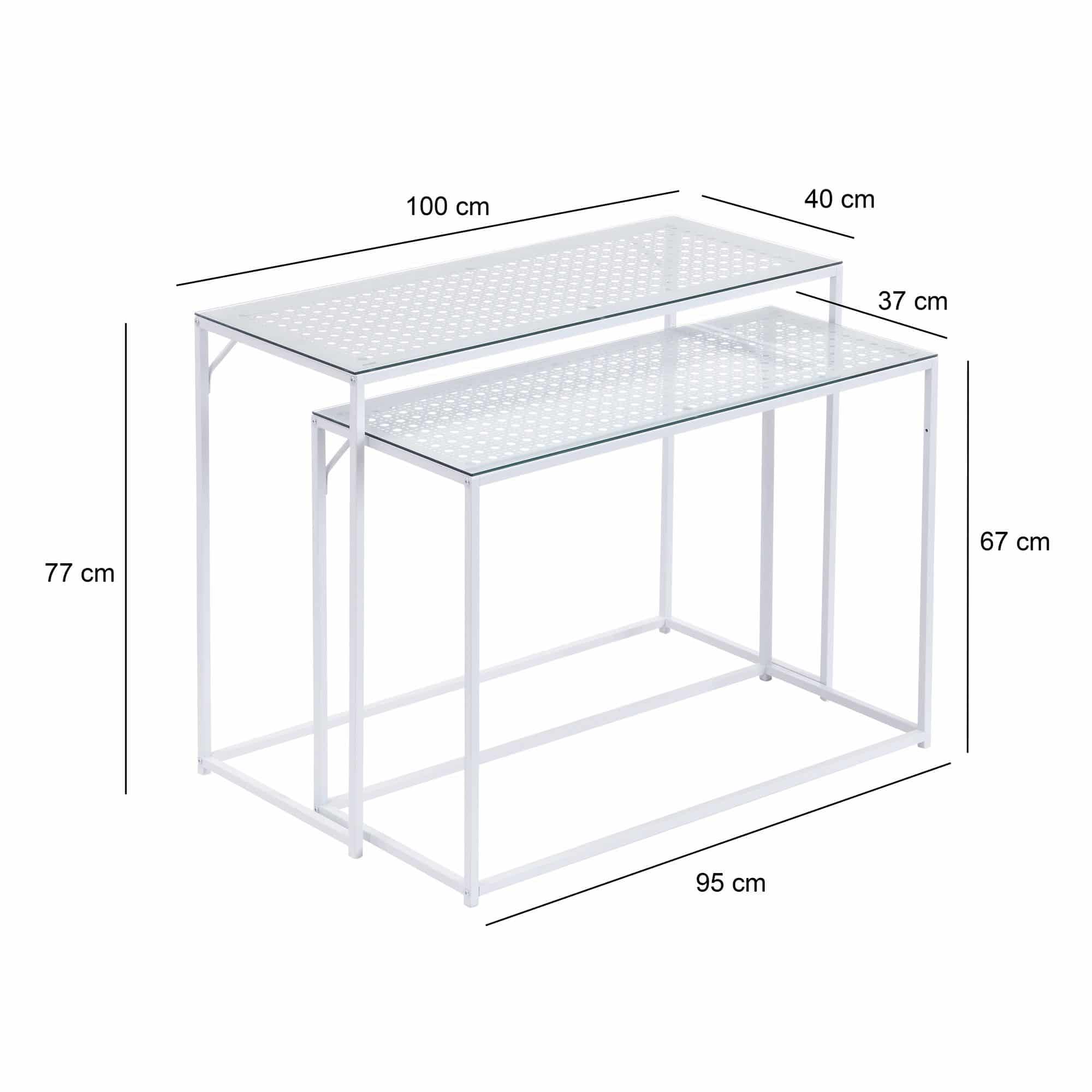 Konsolentisch Set 2er Weiß Metall mit Glasplatte Konsolentisch Set 2er Weiß Metall mit Glasplatte