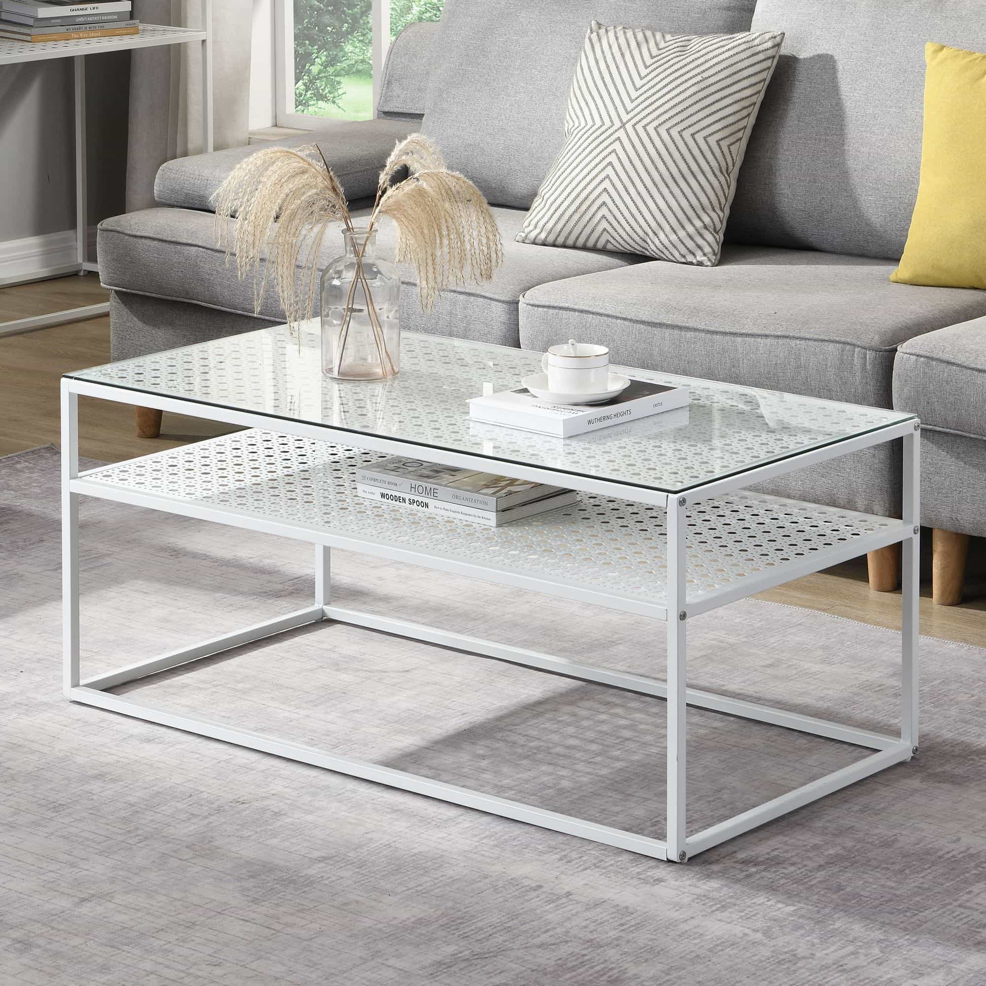Couchtisch Glas Rechteckig 100 cm Weiß