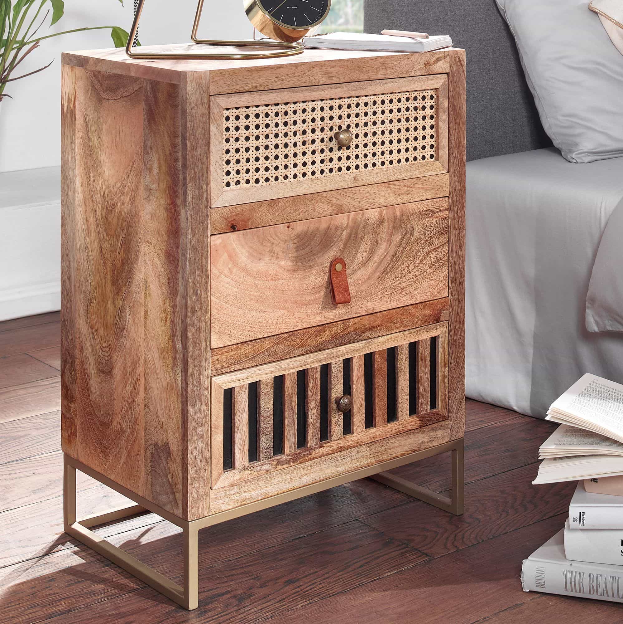 Nachttisch Mango Massivholz / Metall 40x60x30 cm Nachtschrank Boxspringbett Nachttisch Mango Massivholz / Metall 40x60x30 cm Nachtschrank Boxspringbett