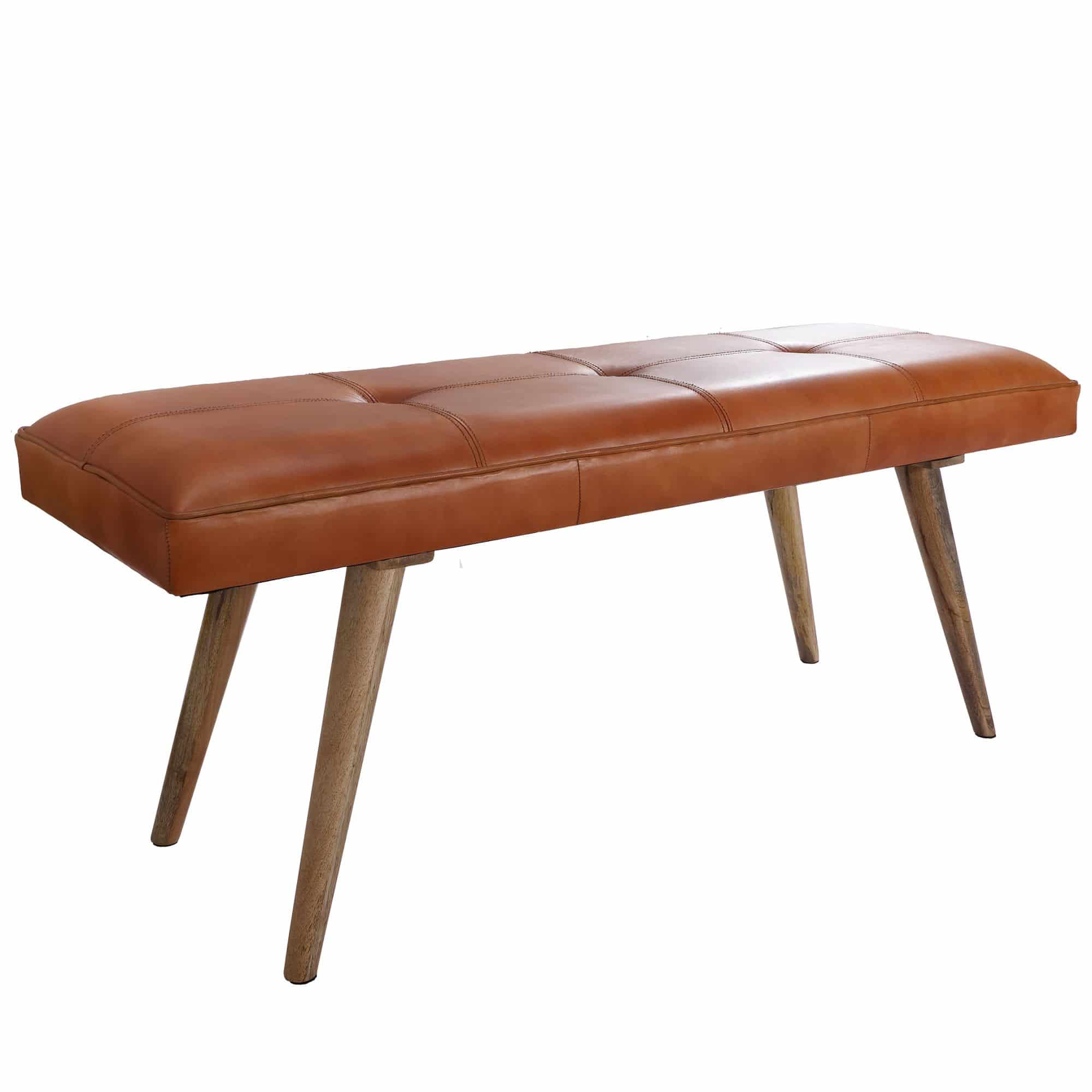 46003-WOHNLING-Sitzbank-SALIM-Ziegenleder-Massivholz-Bank-117x51x38-cm-im-Retro-Stil-2er-Polsterbank-Flur-Gepolsterte-Lederbank-Esszimmer-Braun-Kleine-Bettbank-Echtleder-Dielenm Sitzbank Ziegenleder / Massivholz Bank 117x51x38 cm im Retro Stil