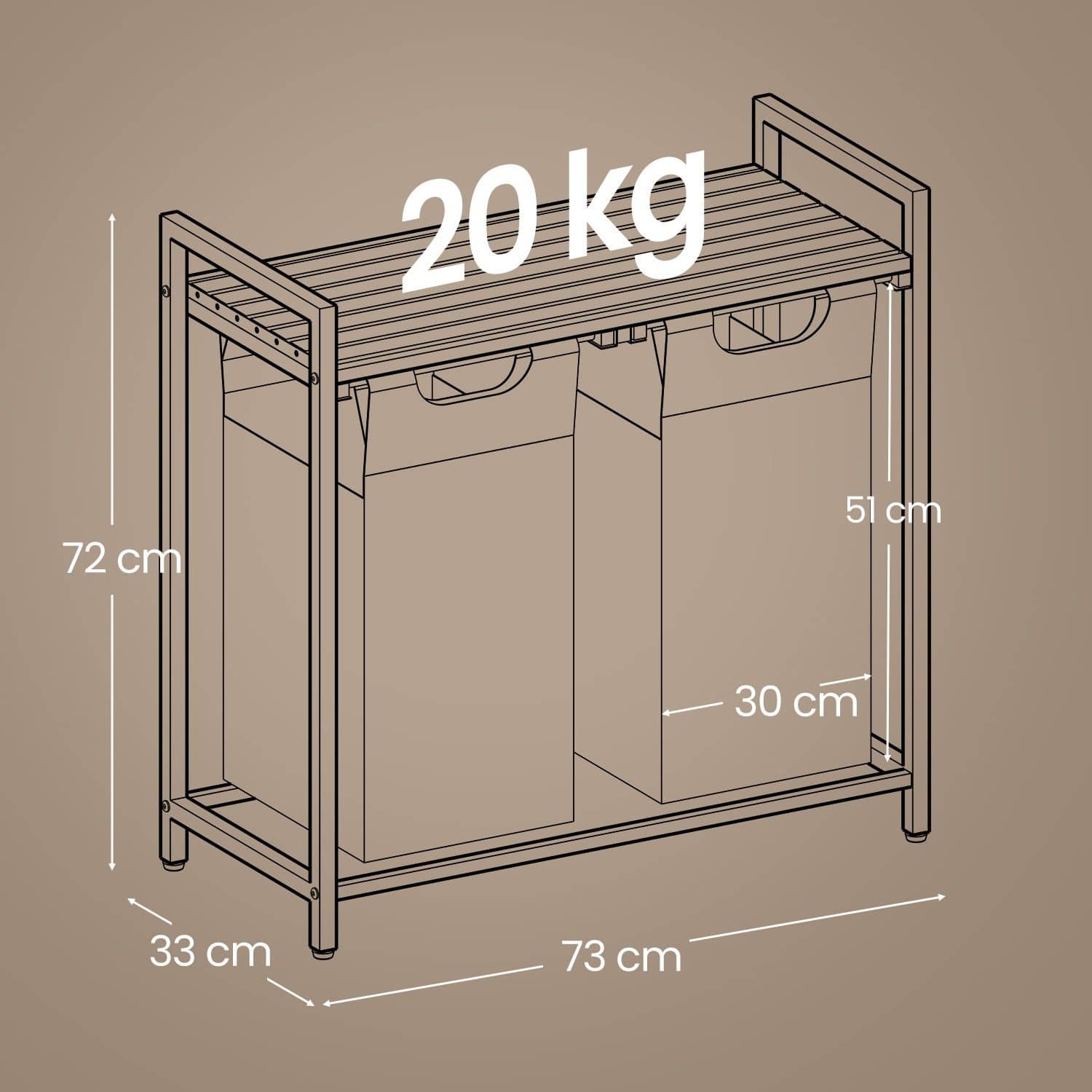 Wäschekorb 2 Fächer, Wäschesammler mit Ablage, Wäschebox Wäschekorb 2 Fächer, Wäschesammler mit Ablage, Wäschebox