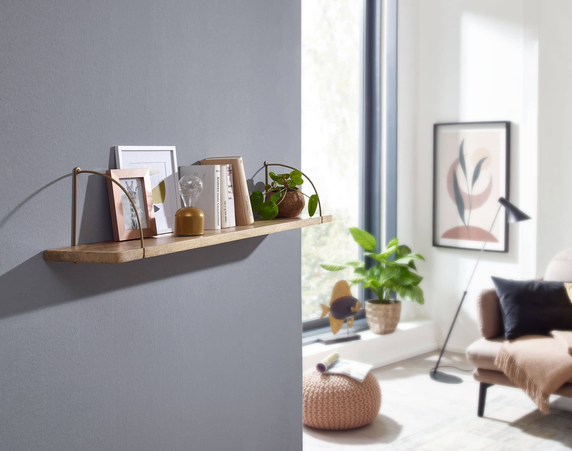 67874-Wohnling-Wandregal-100x22x24-cm-Mango-Holz-WL6-597-WL6-597_3 Wandregal 100x25x22 cm Mango Massivholz / Metall Hängeregal Industrial