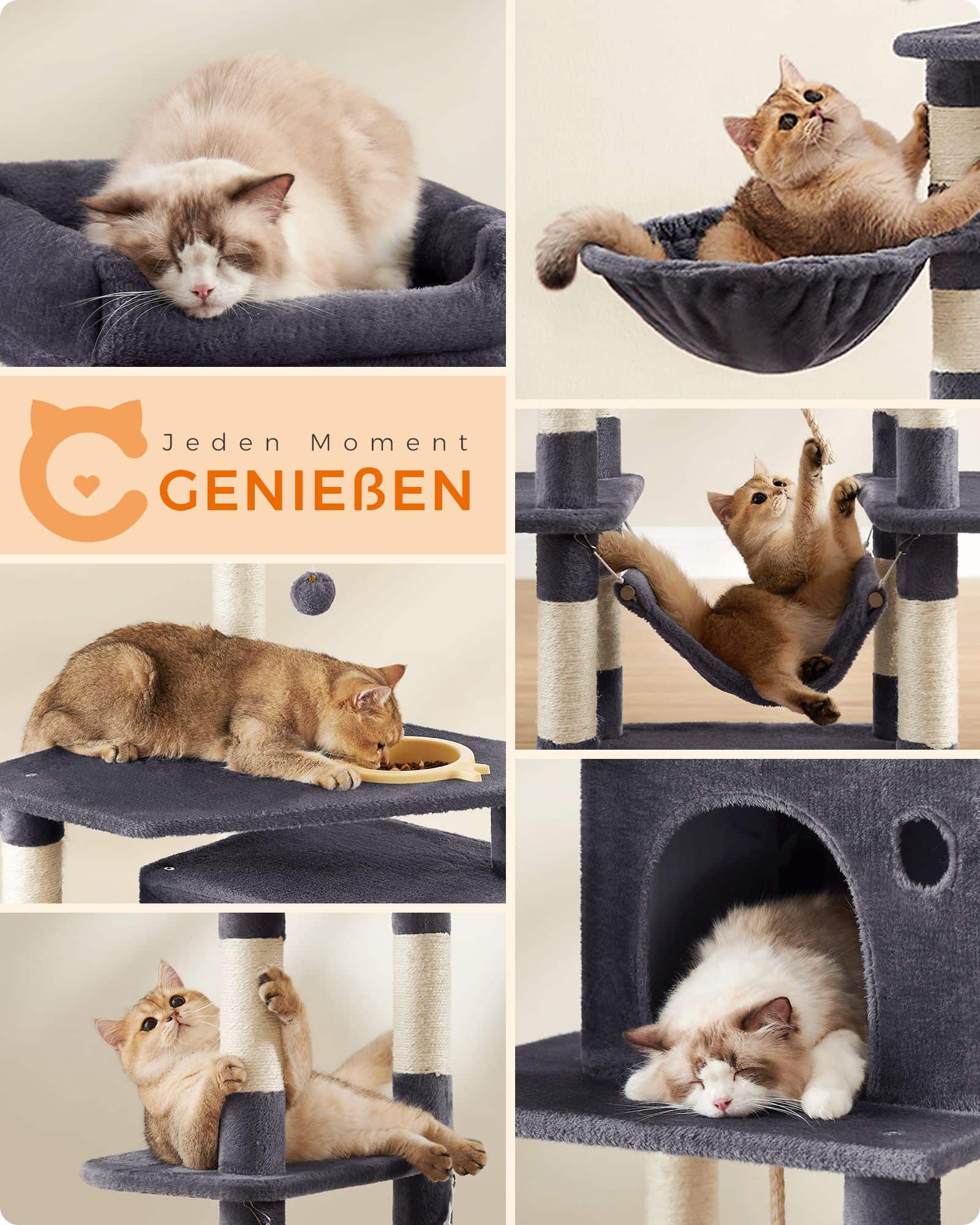 Kratzbaum mit Fressnapf 174 cm Grau-PCT99G Kratzbaum mit Fressnapf 174 cm Grau-PCT99G