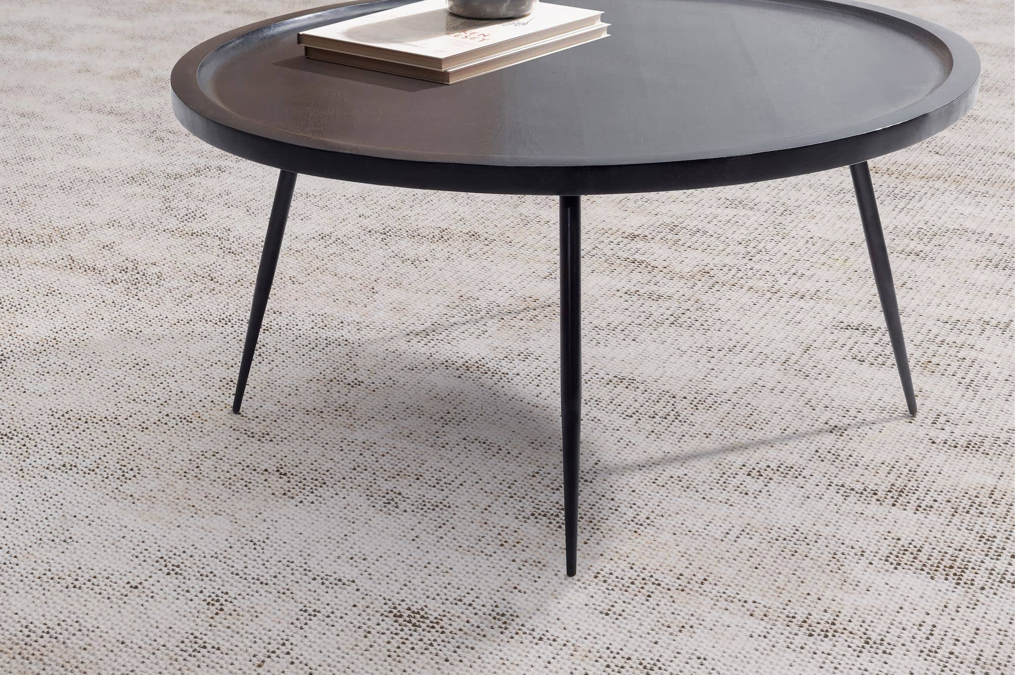 Couchtisch 75x75x38 cm Mango Massivholz Metall Schwarz Sofatisch Rund Couchtisch 75x75x38 cm Mango Massivholz Metall Schwarz Sofatisch Rund