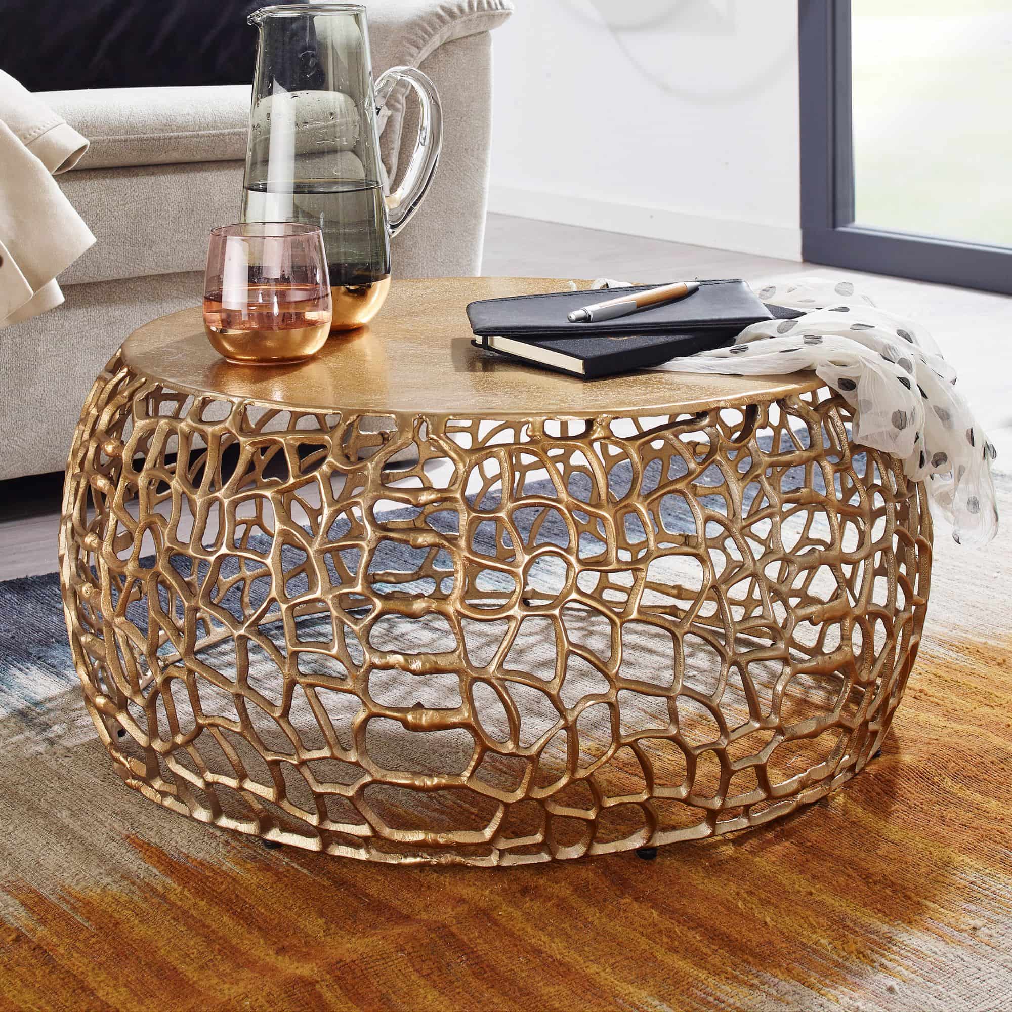 Couchtisch Metall Gold 66x66x30 cm Sofatisch Aluminium Rund Couchtisch Metall Gold 66x66x30 cm Sofatisch Aluminium Rund