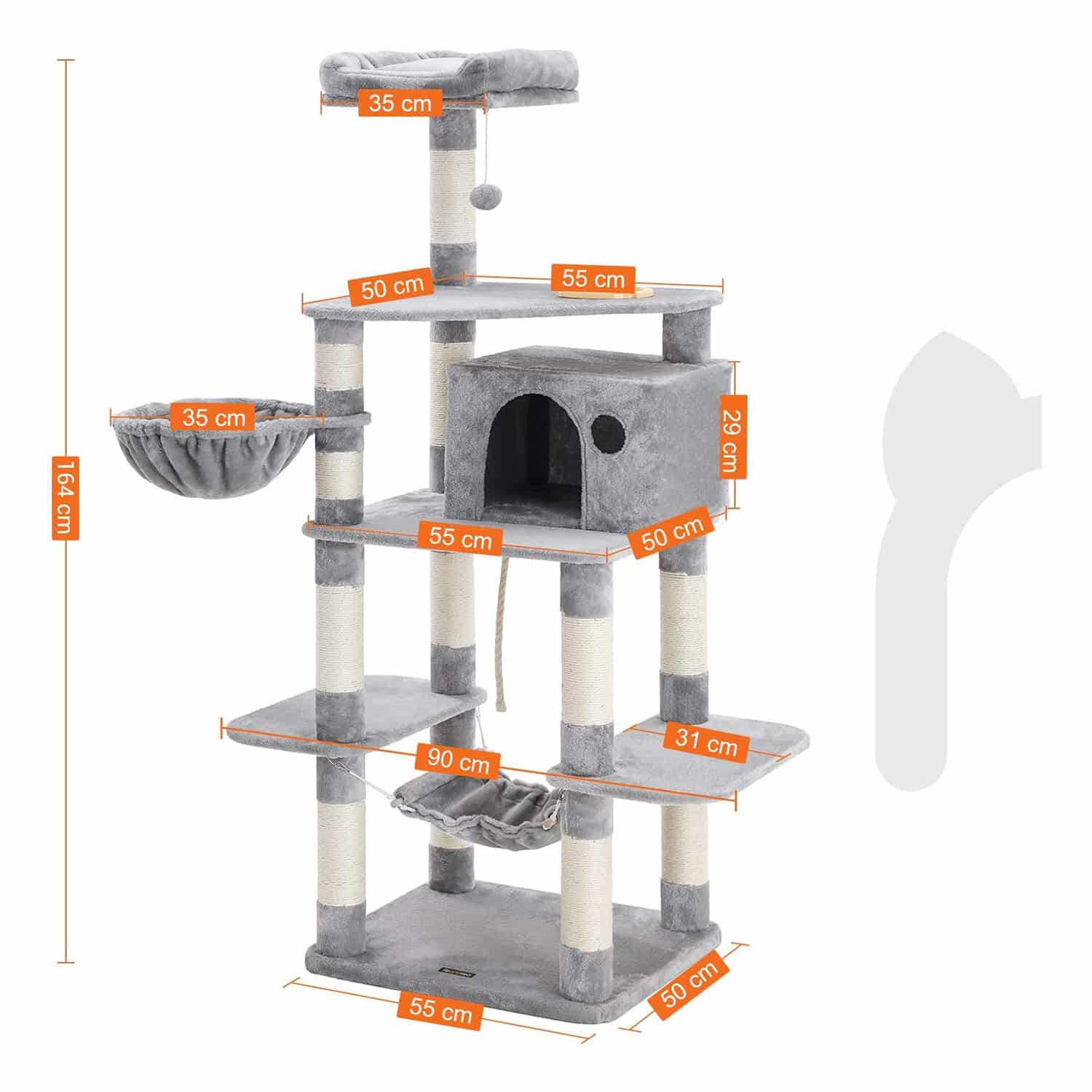 Kratzbaum mit Napf 164 cm Hellgrau-PCT99W Kratzbaum mit Napf 164 cm Hellgrau-PCT99W