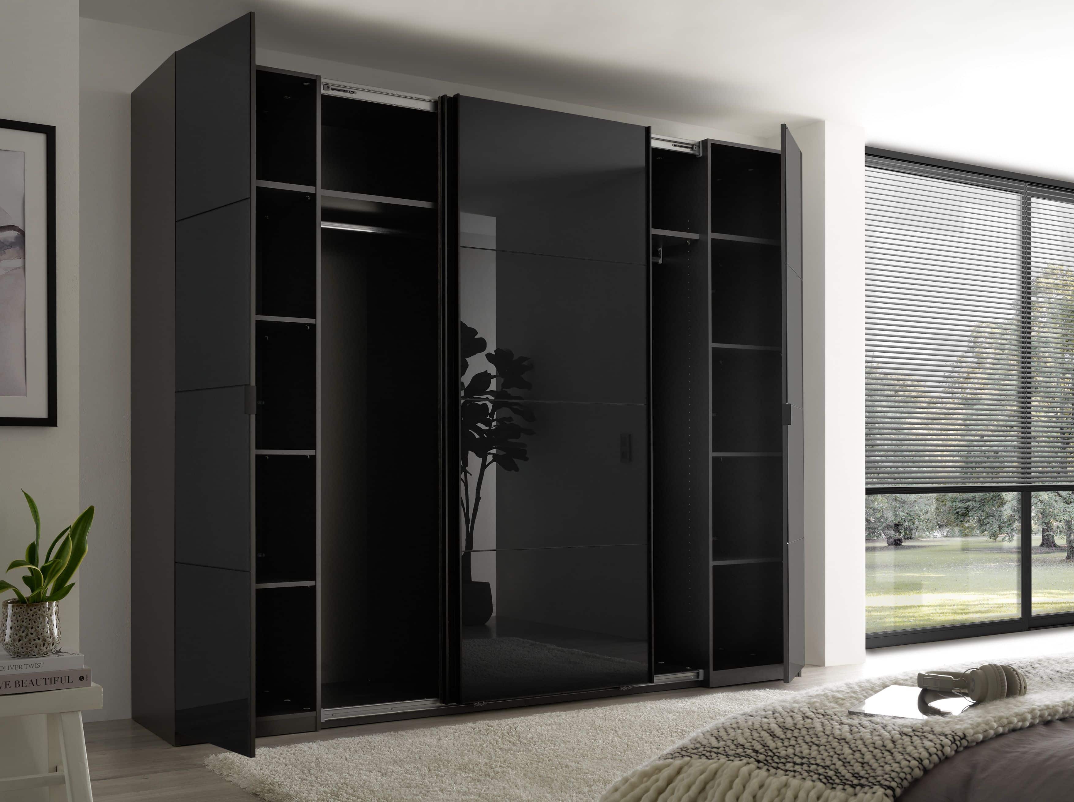 Mufo Kleiderschrank - graphit – moderner Schwebetüren-Schrank mit Drehtüren & Glasfront Mufo Kleiderschrank - graphit – moderner Schwebetüren-Schrank mit Drehtüren & Glasfront