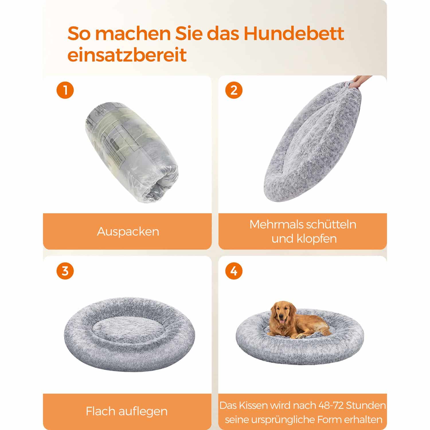 Flauschiges Hundebett Ø 120 cm hellgrau-PGW043G01 Flauschiges Hundebett Ø 120 cm hellgrau-PGW043G01