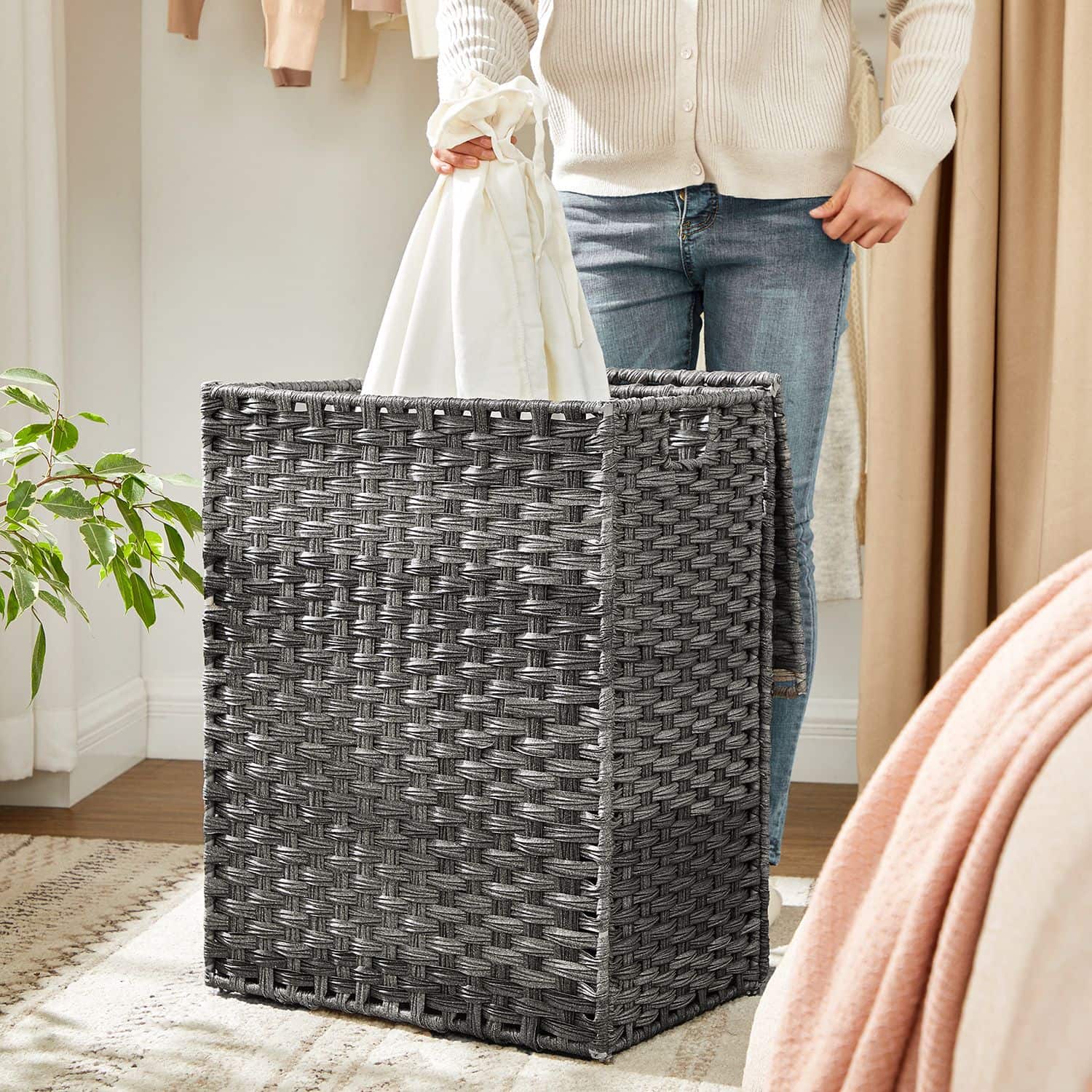 Wäschekorb Polyrattan 90 L Grau-LCB51WG Wäschekorb Polyrattan 90 L Grau-LCB51WG