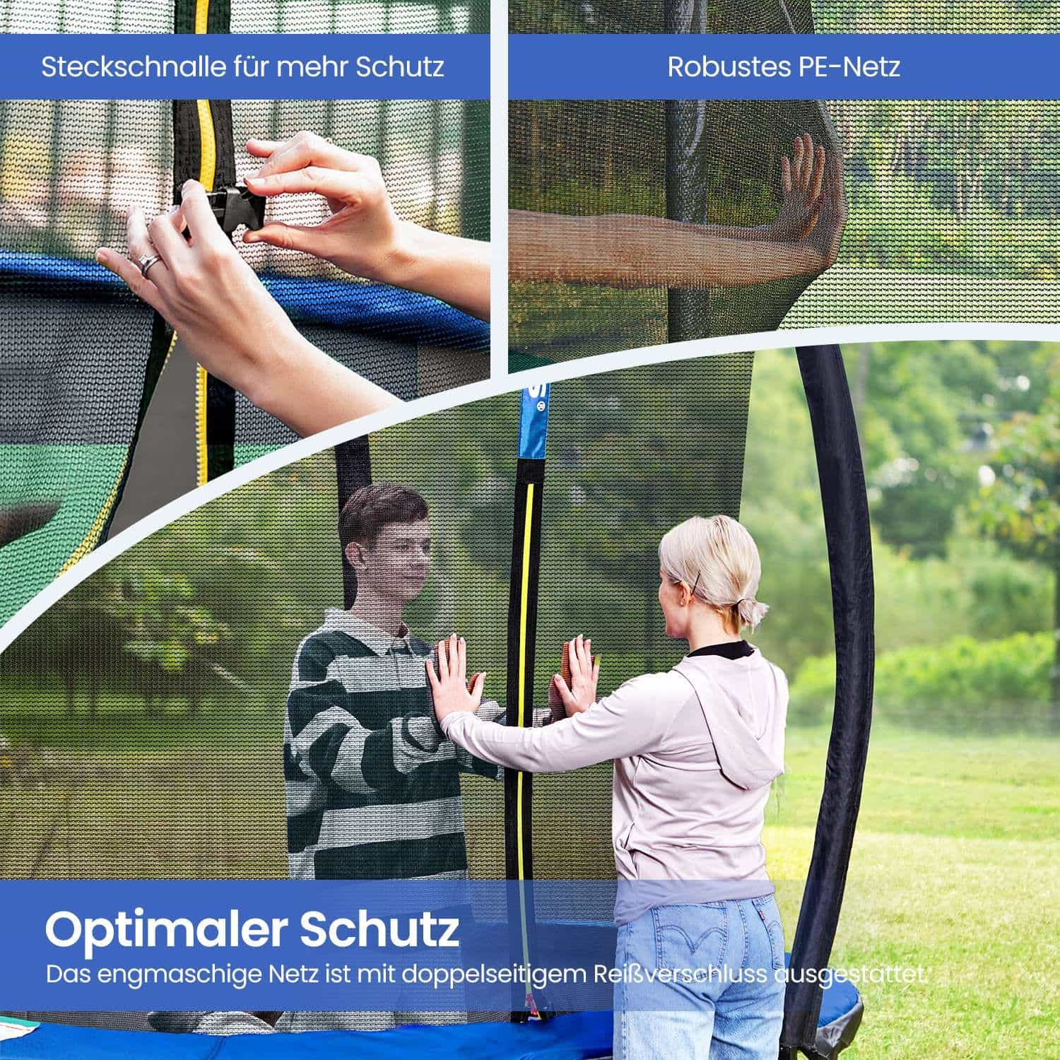 Trampolin 366 cm d, Gartentrampolin mit Sicherheitsnetz, 180 cm hohe gebogene Stangen Trampolin 366 cm d, Gartentrampolin mit Sicherheitsnetz, 180 cm hohe gebogene Stangen