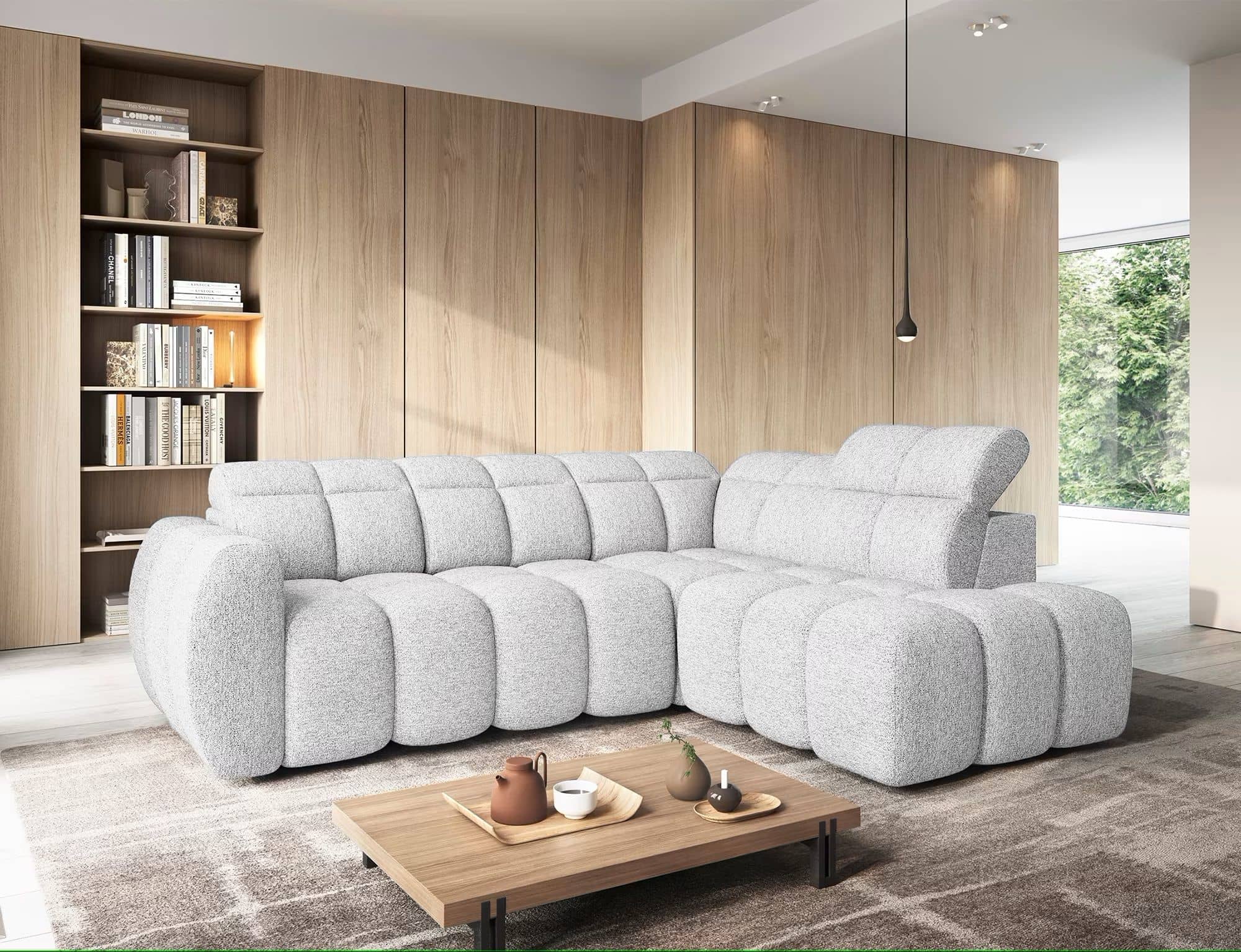 Sofa Falconn Carolinne Grau rechts – Modernes Ecksofa mit elektrischem Sitzvorschub & Bettkasten