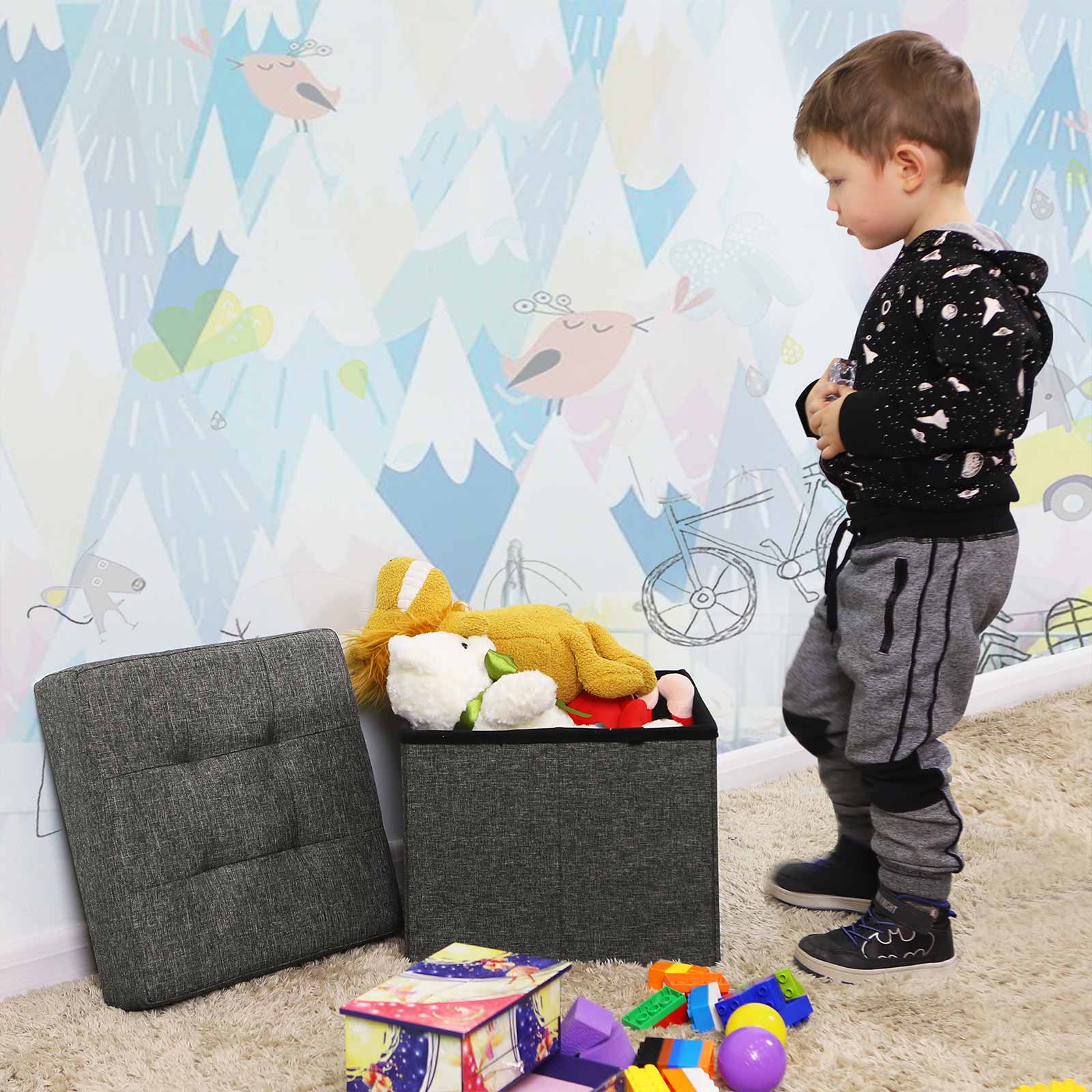 Sitzhocker mit Holzfüßen Dunkelgrau-B34LSF14GYZ Sitzhocker mit Holzfüßen Dunkelgrau-B34LSF14GYZ