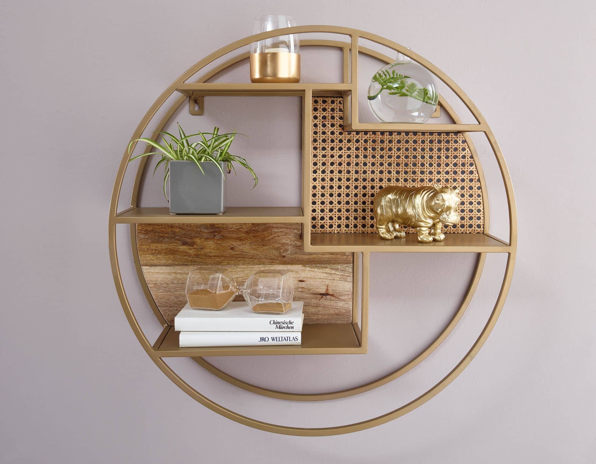 Wandregal Rattan 62x62x17 cm Hängeregal Massivholz / Metall Industrial Wandregal Rattan 62x62x17 cm Hängeregal Massivholz / Metall Industrial