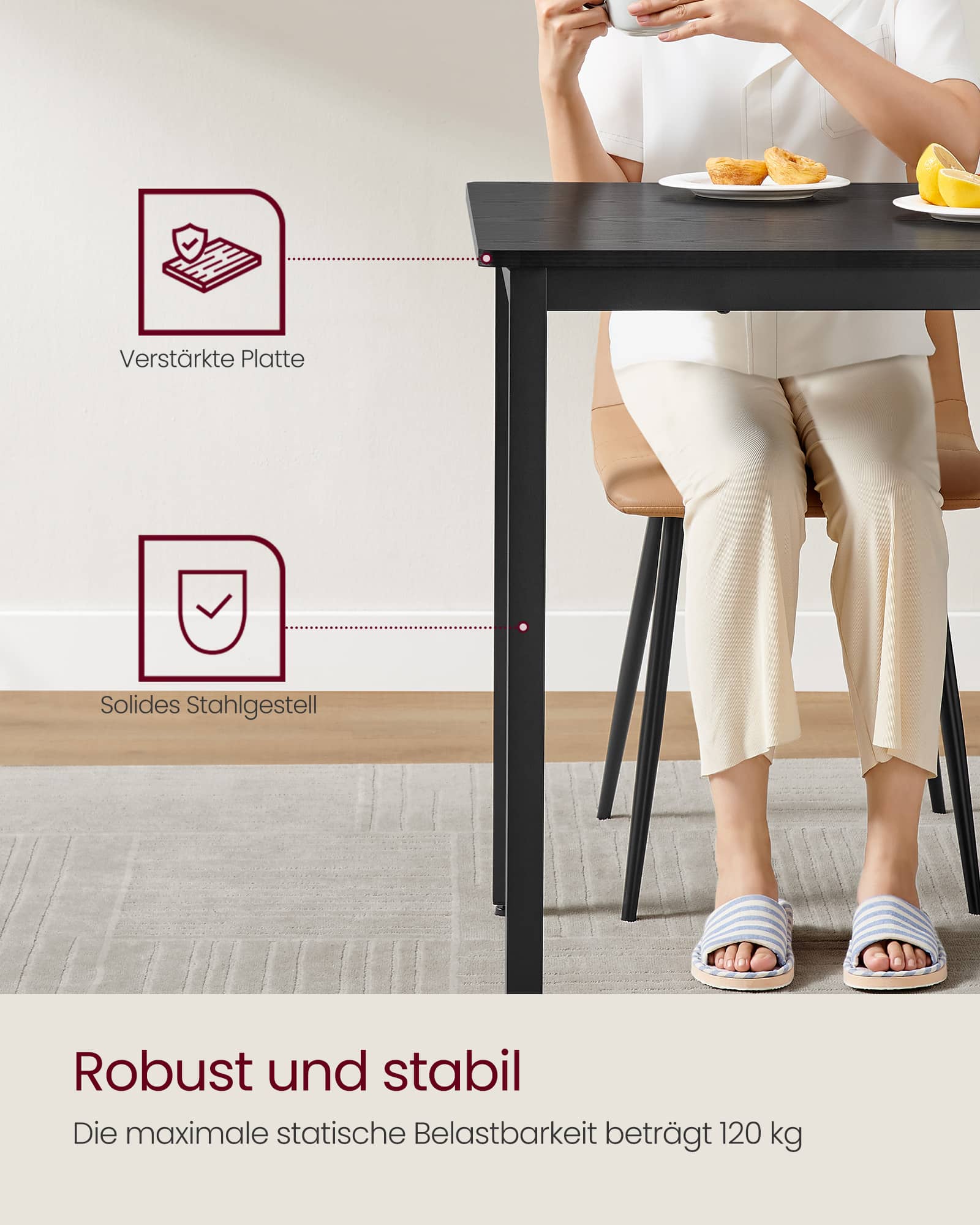 Esstisch 70 x 110 x 77 cm ebenholzschwarz-mattschwarz Esstisch 70 x 110 x 77 cm ebenholzschwarz-mattschwarz