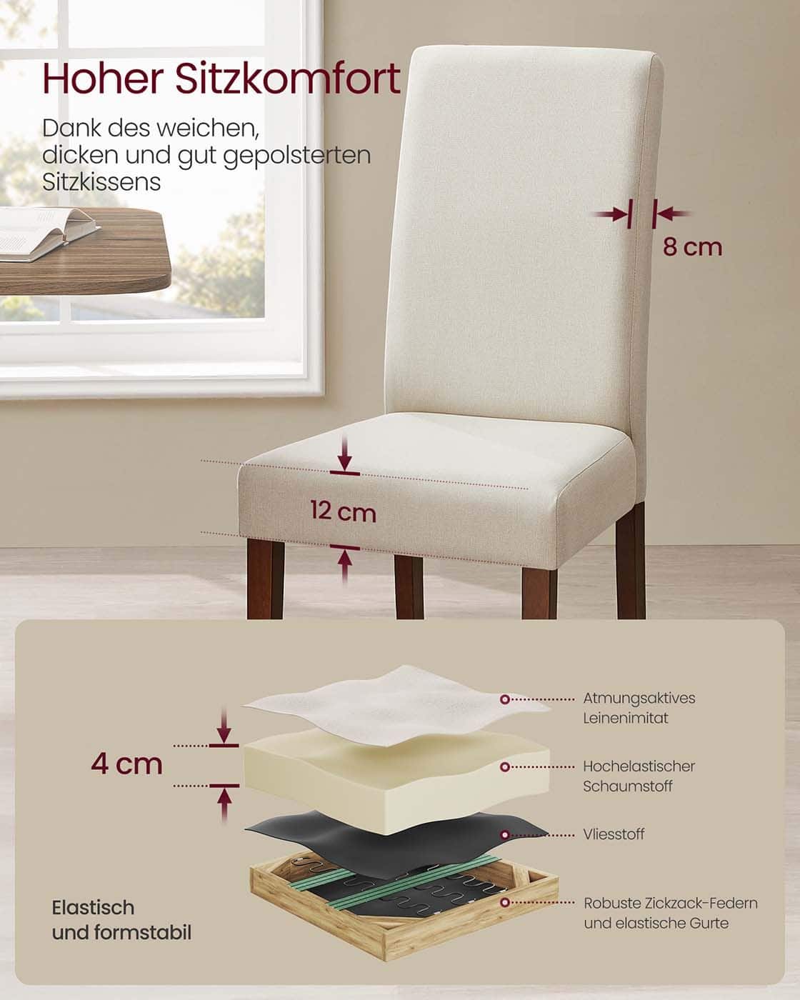 Esszimmerstuhl 2er Set hohe Rückenlehne bequemes Sitzkissen Esszimmerstuhl 2er Set hohe Rückenlehne bequemes Sitzkissen