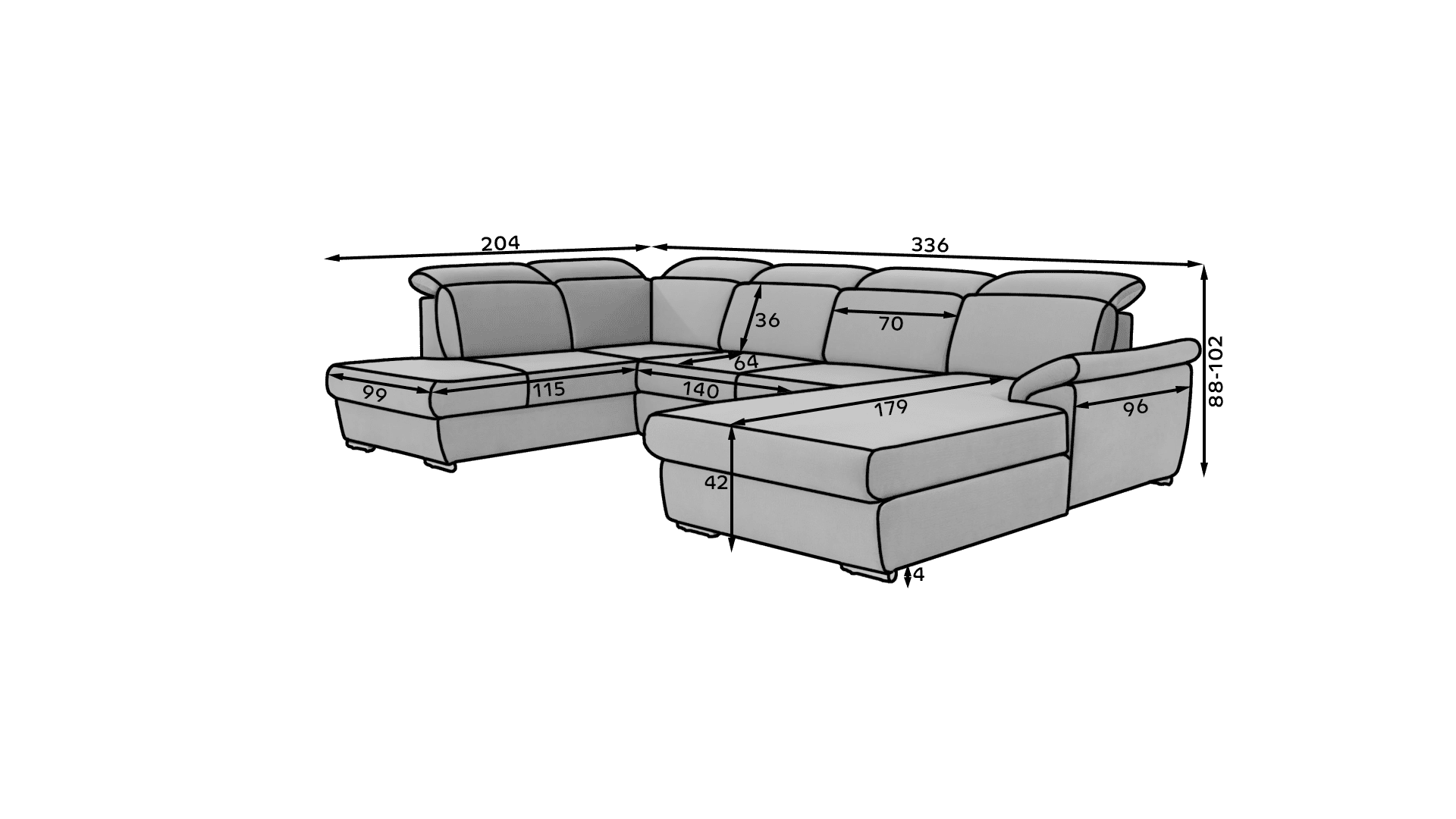 Wohnlandschaft Evanell Schwarz mit Schlaffunktion & Stauraum