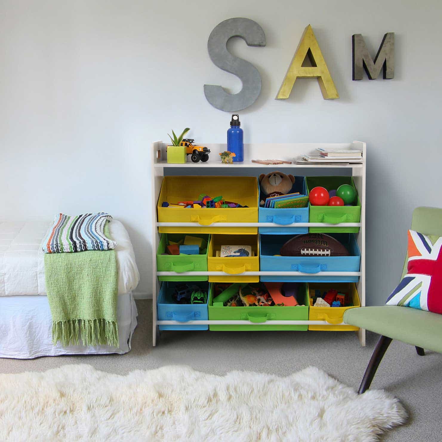 Kinderregal mit bunten Kisten-GKR31WT Kinderregal mit bunten Kisten-GKR31WT