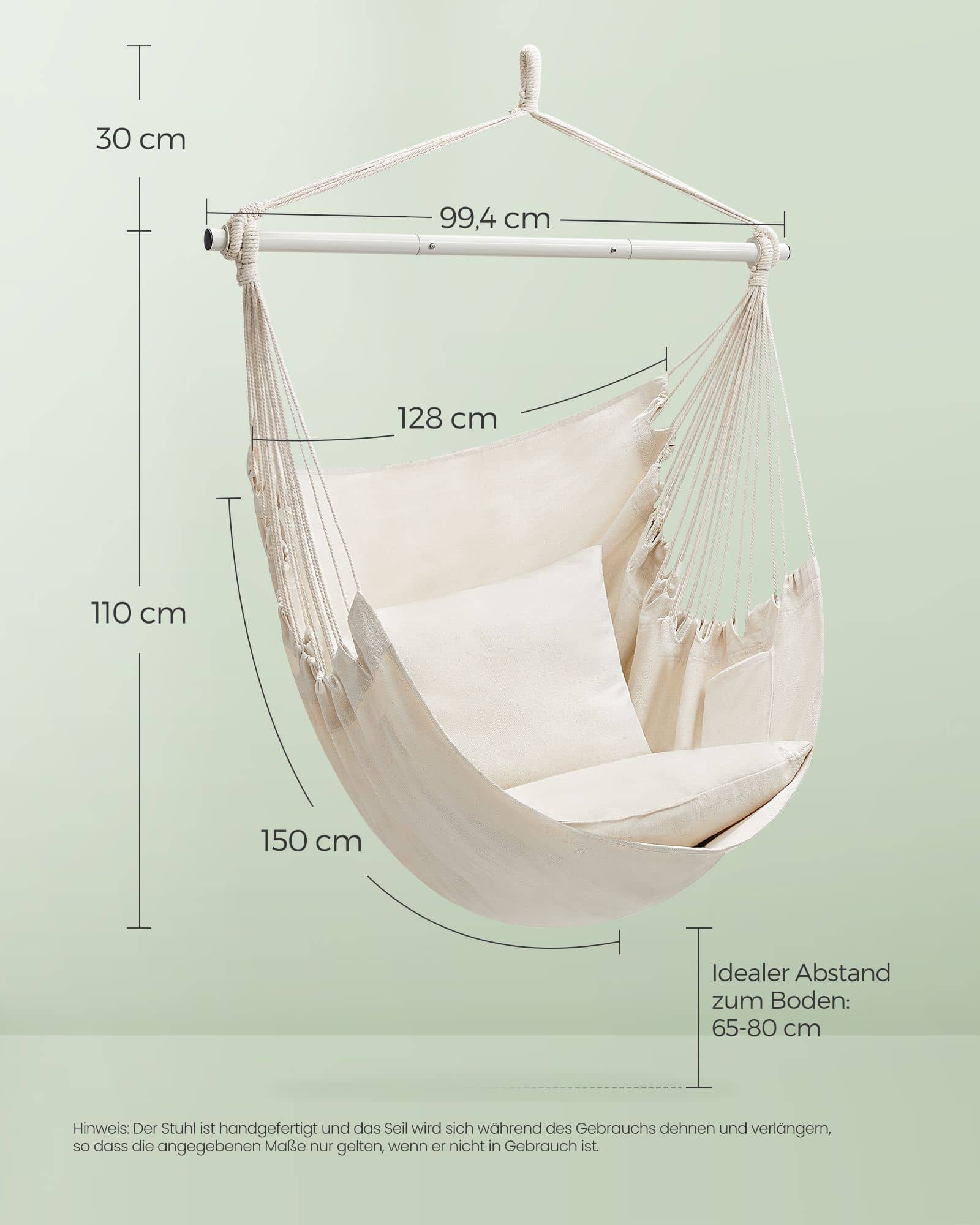 Hängesessel mit 2 Kissen und Metallkette cremeweiß Hängesessel mit 2 Kissen und Metallkette cremeweiß