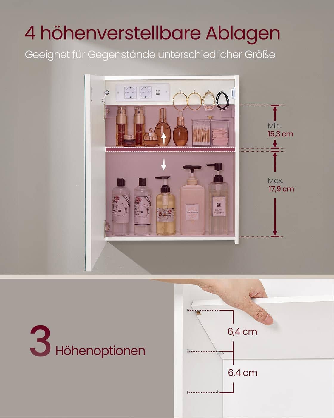 Spiegelschrank mit Beleuchtung und Steckdose Spiegelschrank mit Beleuchtung und Steckdose