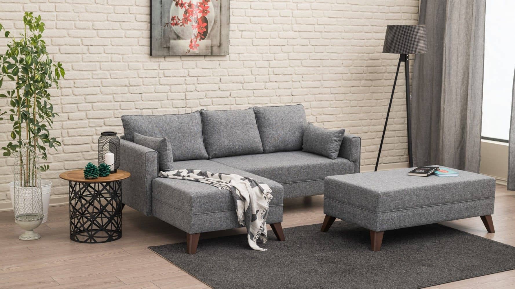 Kleines Bella Ecksofa mit Hocker – Die perfekte Lösung für kleine Räume