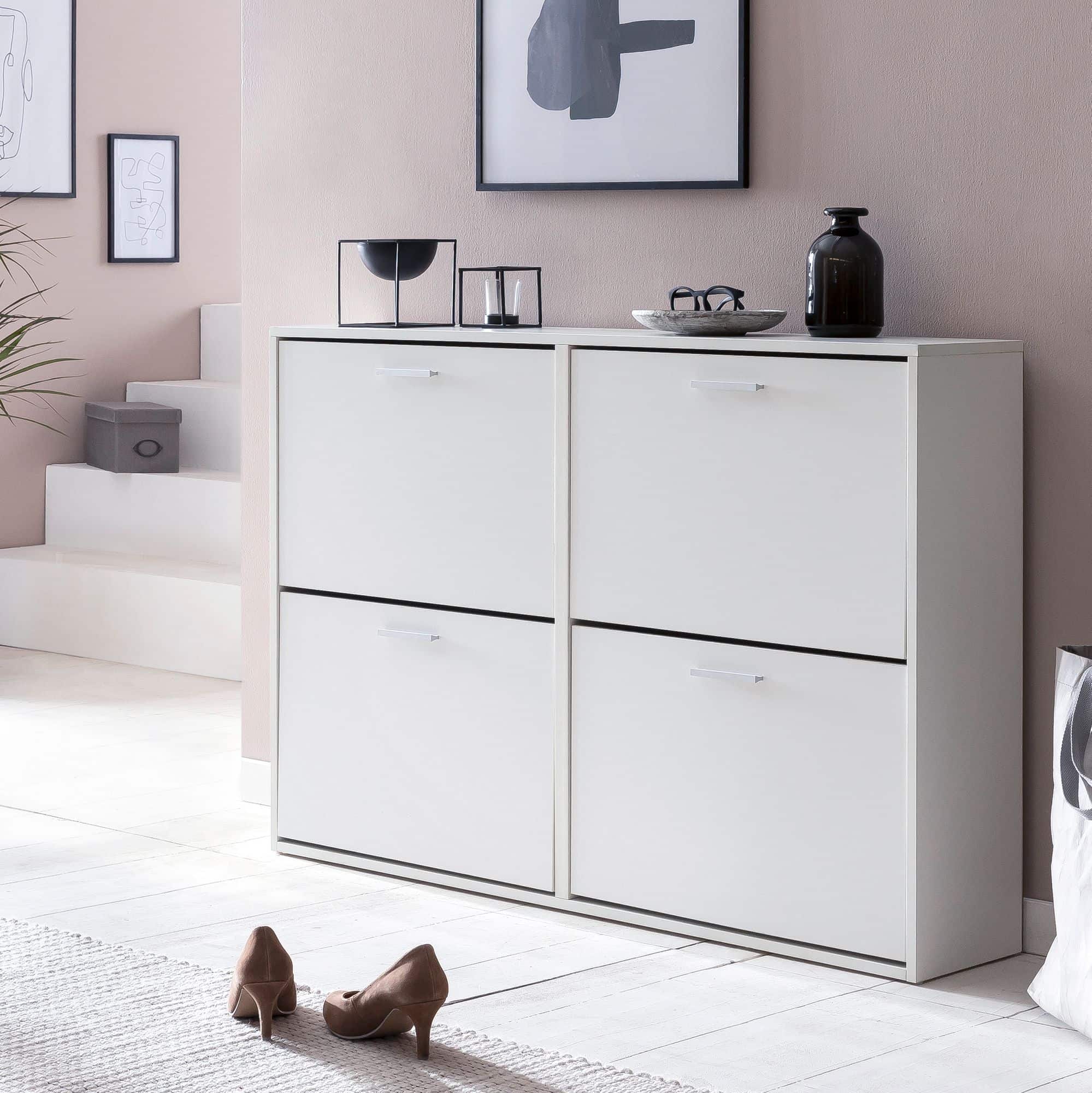 48489-WOHNLING-Schuhschrank-LEILA-120x24x81-cm-We_1 Schuhschrank geschlossen modern - 120x81x24cm Weiß 4 Fächer