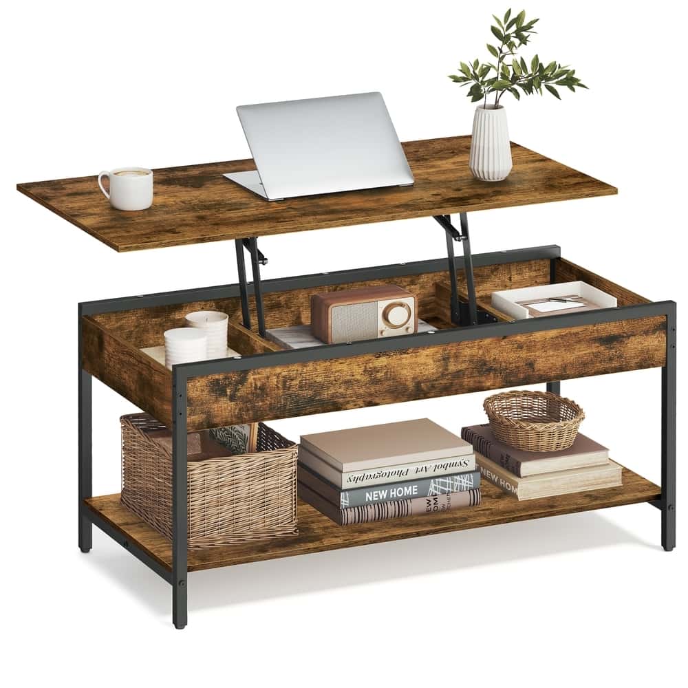 Couchtisch höhenverstellbar 50 × 100 cm mit Fach vintagebraun-tintenschwarz Couchtisch höhenverstellbar 50 × 100 cm mit Fach vintagebraun-tintenschwarz