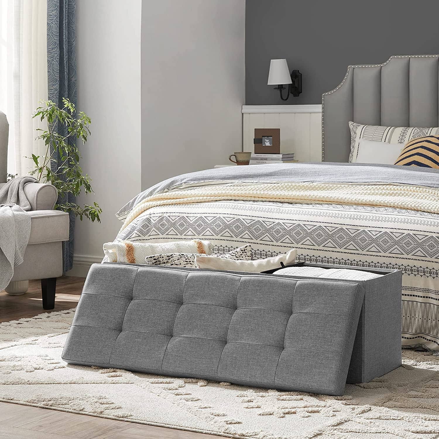 Sitzbank mit Stauraum 110 cm Hellgrau-B34LSF77G Sitzbank mit Stauraum 110 cm Hellgrau-B34LSF77G