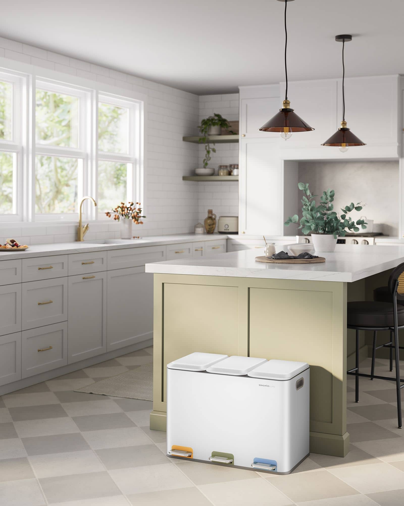 Mülleimer Küche 3 x 15 L Fächer wolkenweiß Mülleimer Küche 3 x 15 L Fächer wolkenweiß