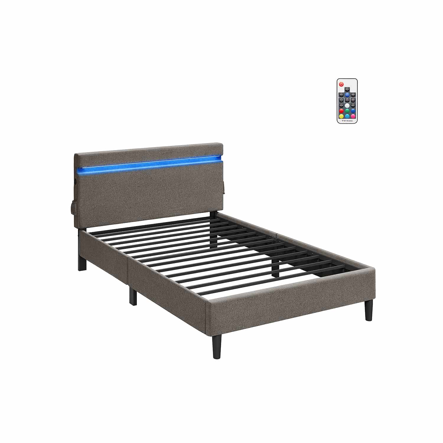 Doppelbett aus Metall 140 x 190 cm LED-Beleuchtung dunkelgrau Doppelbett aus Metall 140 x 190 cm LED-Beleuchtung dunkelgrau