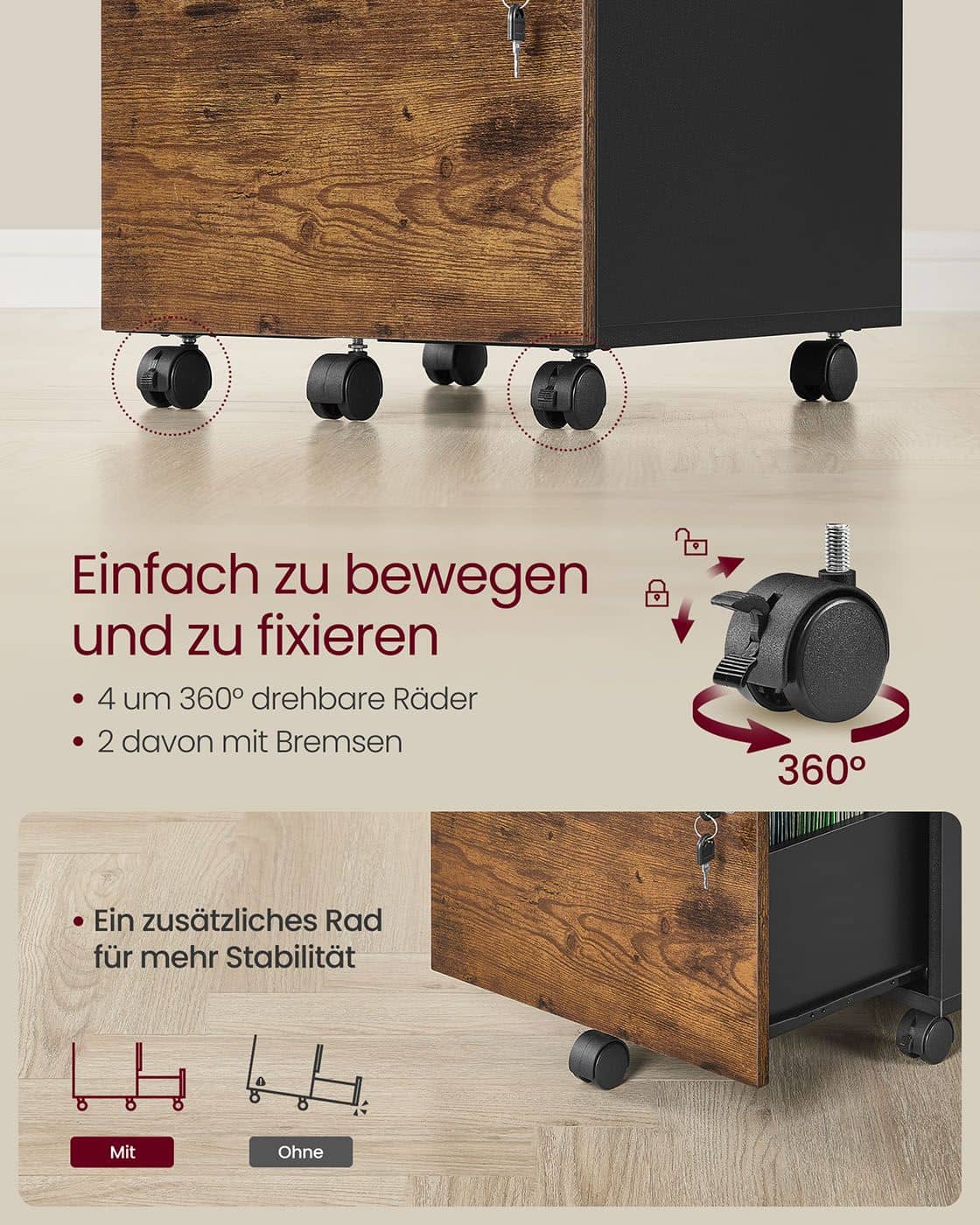 Rollcontainer abschließbar mit 2 Schubladen und 5 Rollen Rollcontainer abschließbar mit 2 Schubladen und 5 Rollen