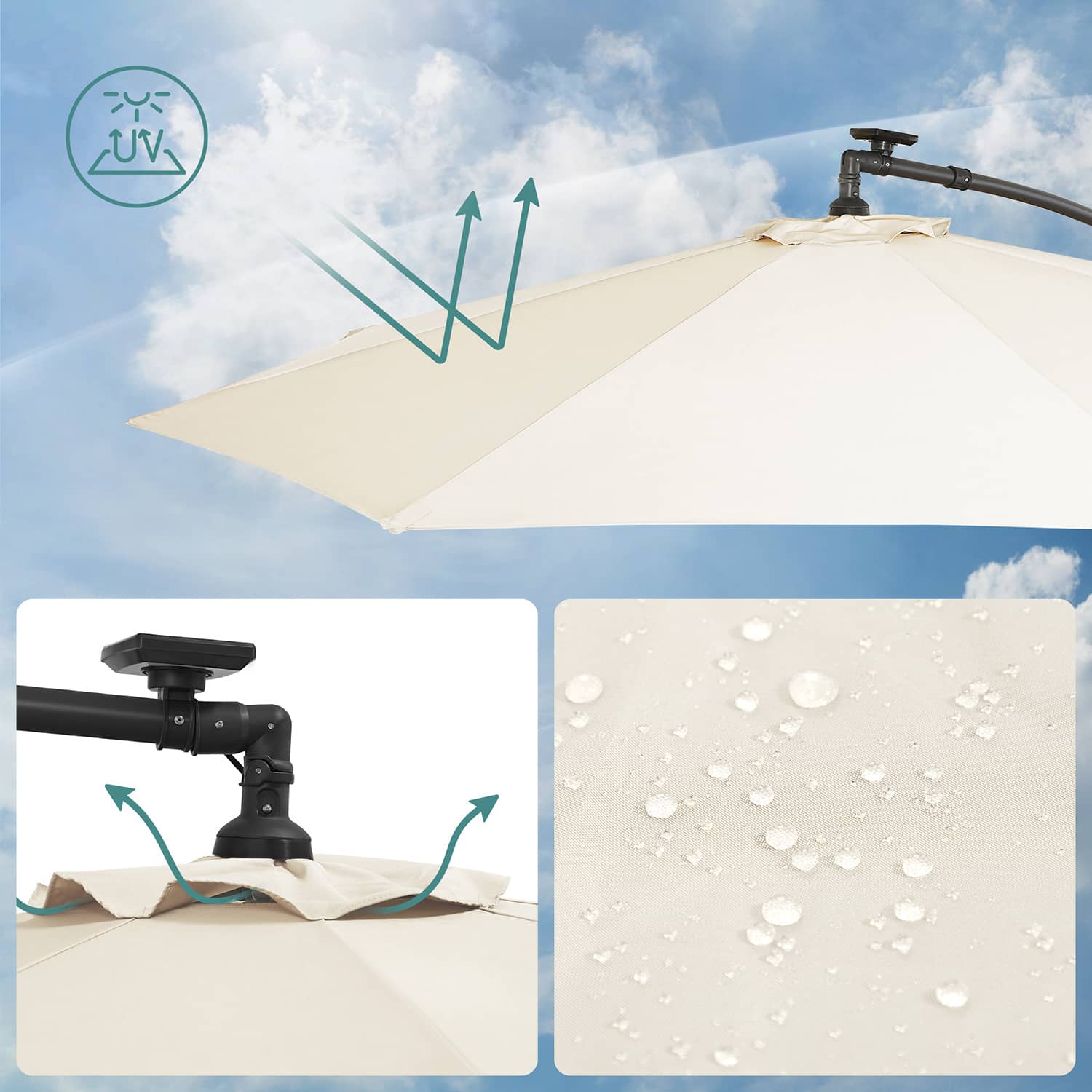 Sonnenschirm mit LED-Solar-Beleuchtung und Kurbel Sonnenschirm mit LED-Solar-Beleuchtung und Kurbel