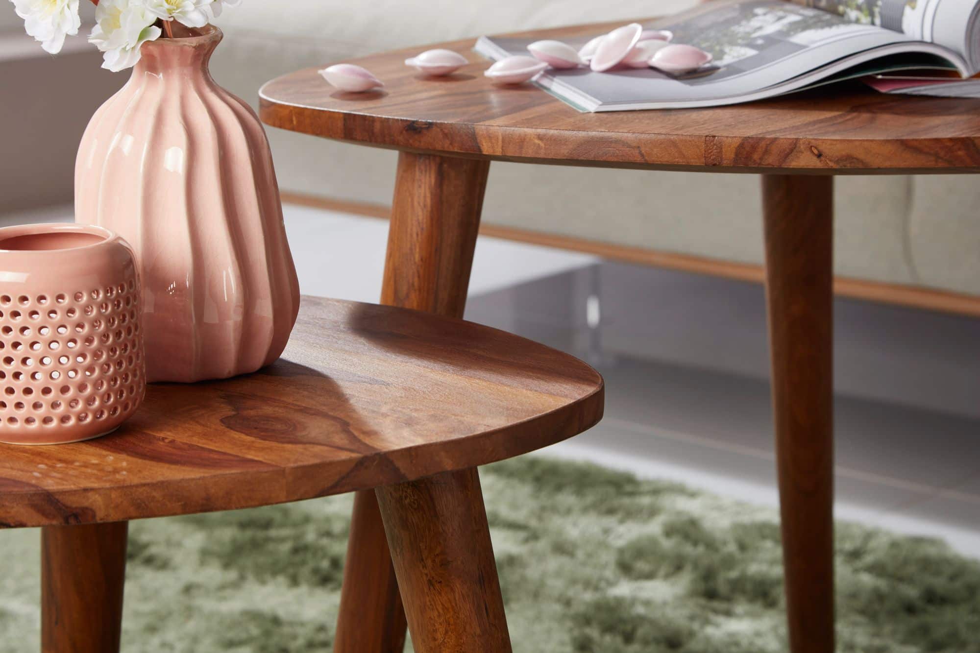 Design Satztisch WL5.574 Sheesham Massivholz Beistelltisch 2er Set Klein Design Satztisch WL5.574 Sheesham Massivholz Beistelltisch 2er Set Klein