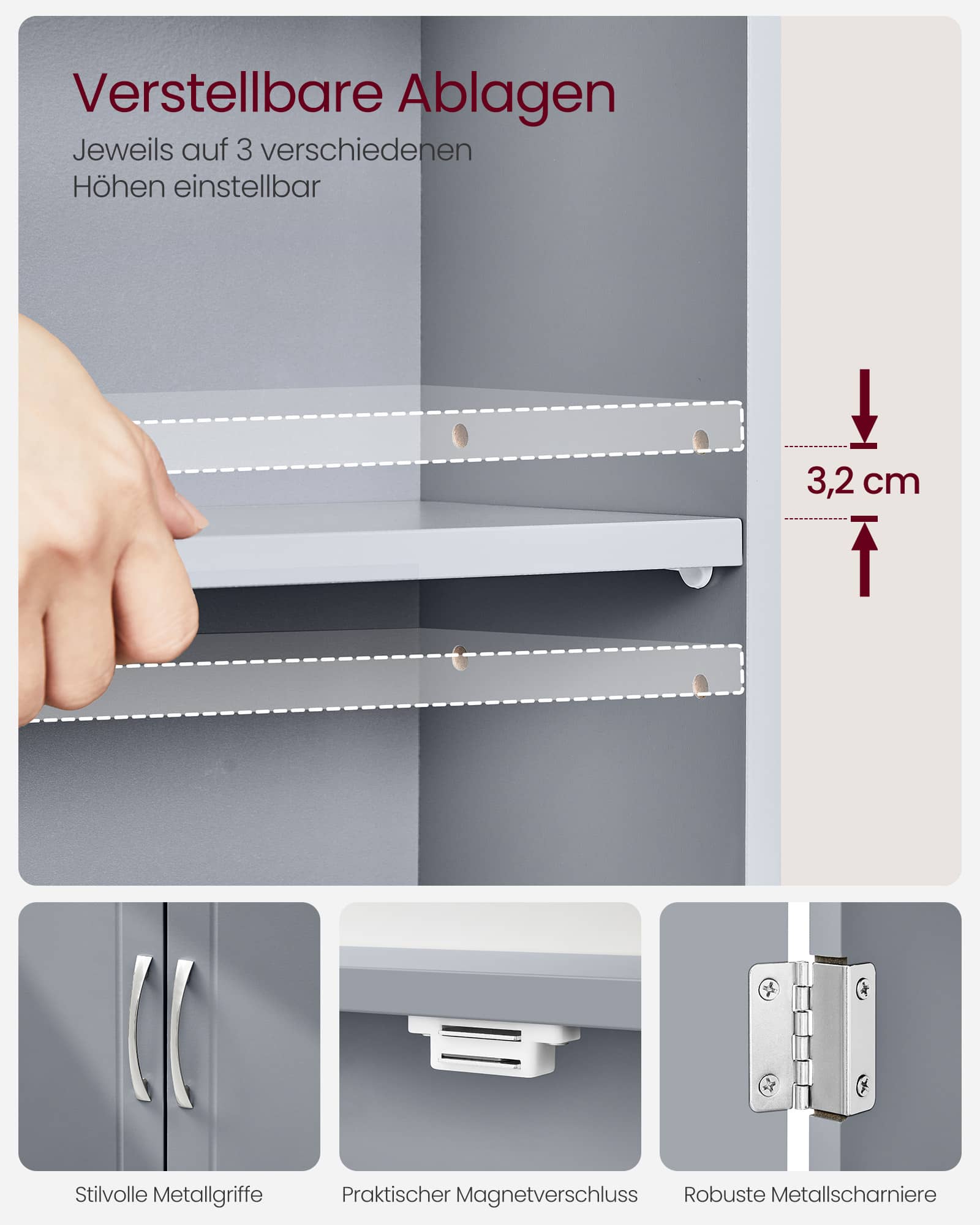 Badezimmerschrank mit verstellbaren Ablagen wandmontiert Badezimmerschrank mit verstellbaren Ablagen wandmontiert