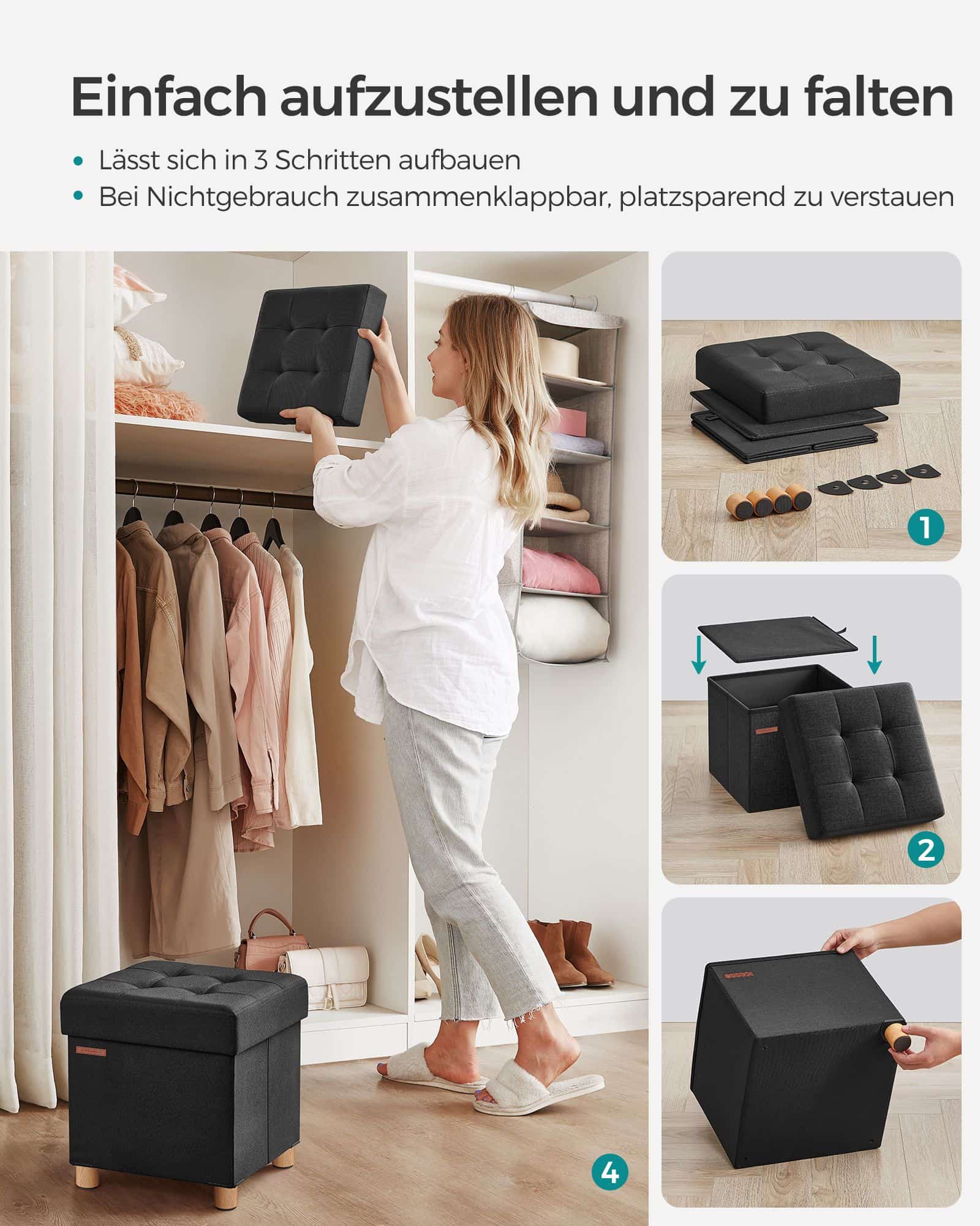 Sitzbank klappbar 38 x 38 x 40 cm mit Stauraum schwarz-LSF014B11 Sitzbank klappbar 38 x 38 x 40 cm mit Stauraum schwarz-LSF014B11
