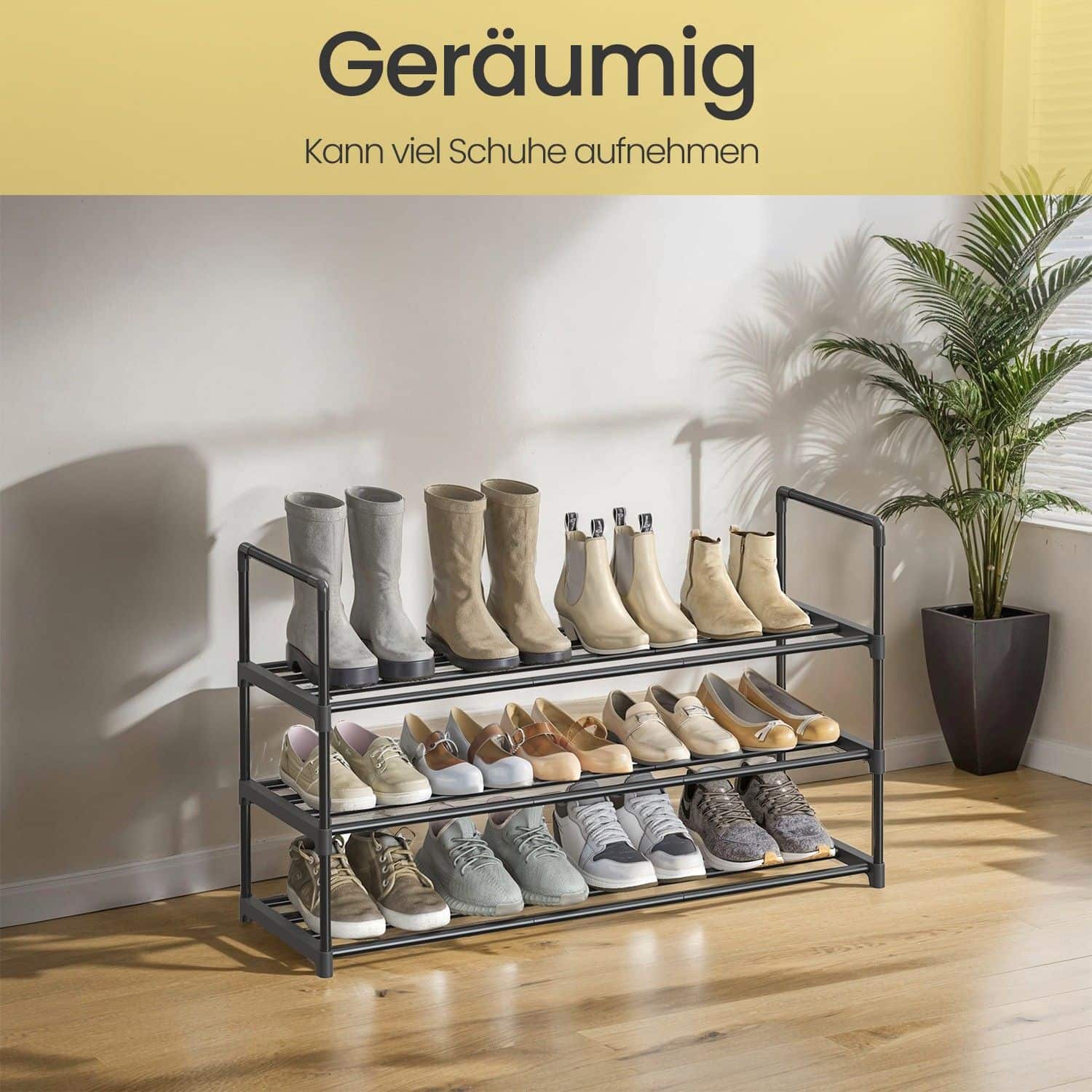 Schuhregal mit 3 Ebenen, Schuhständer aus Metall, Schuhaufbewahrung